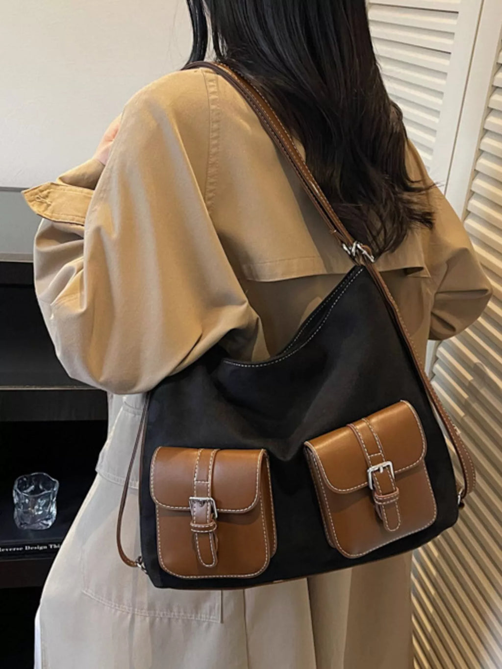 Buckle Pocket Shoulder Handbag