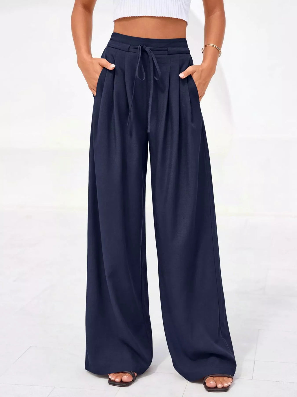 Full Size High-Waisted Wide-Leg Pleated Pants Plus Size