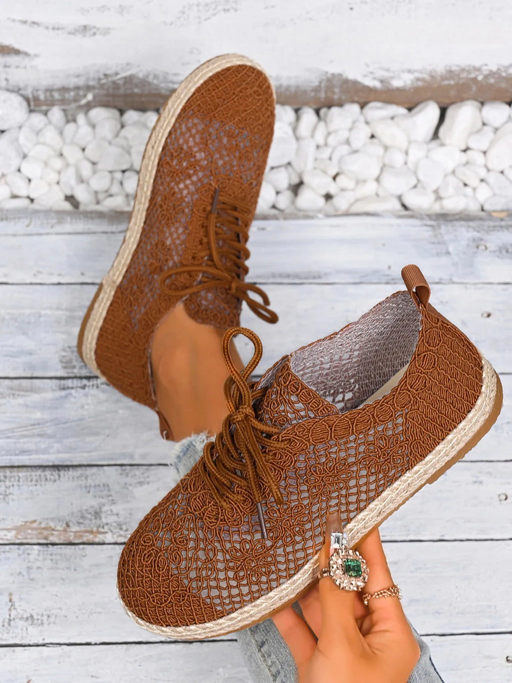 Breathable Woven Lace Up Sneakers