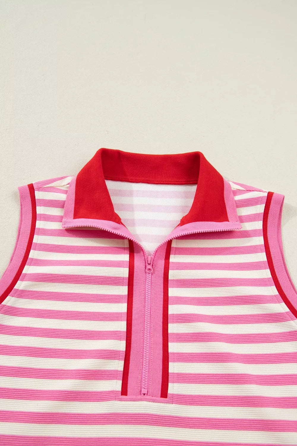 Half Zip Striped Sleeveless Top and Skirt Set