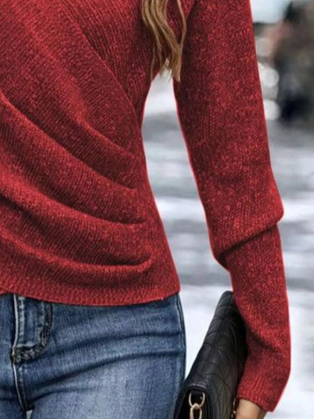 Surplice Long Sleeve Knit Top
