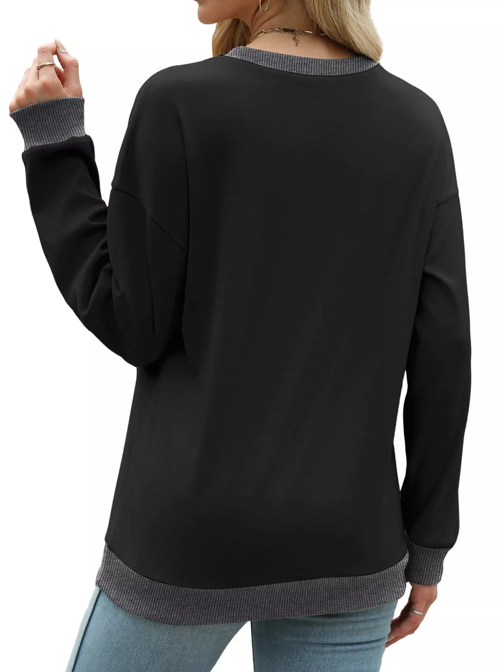 Contrast Trim Crew Neck Casual Sweatshirt