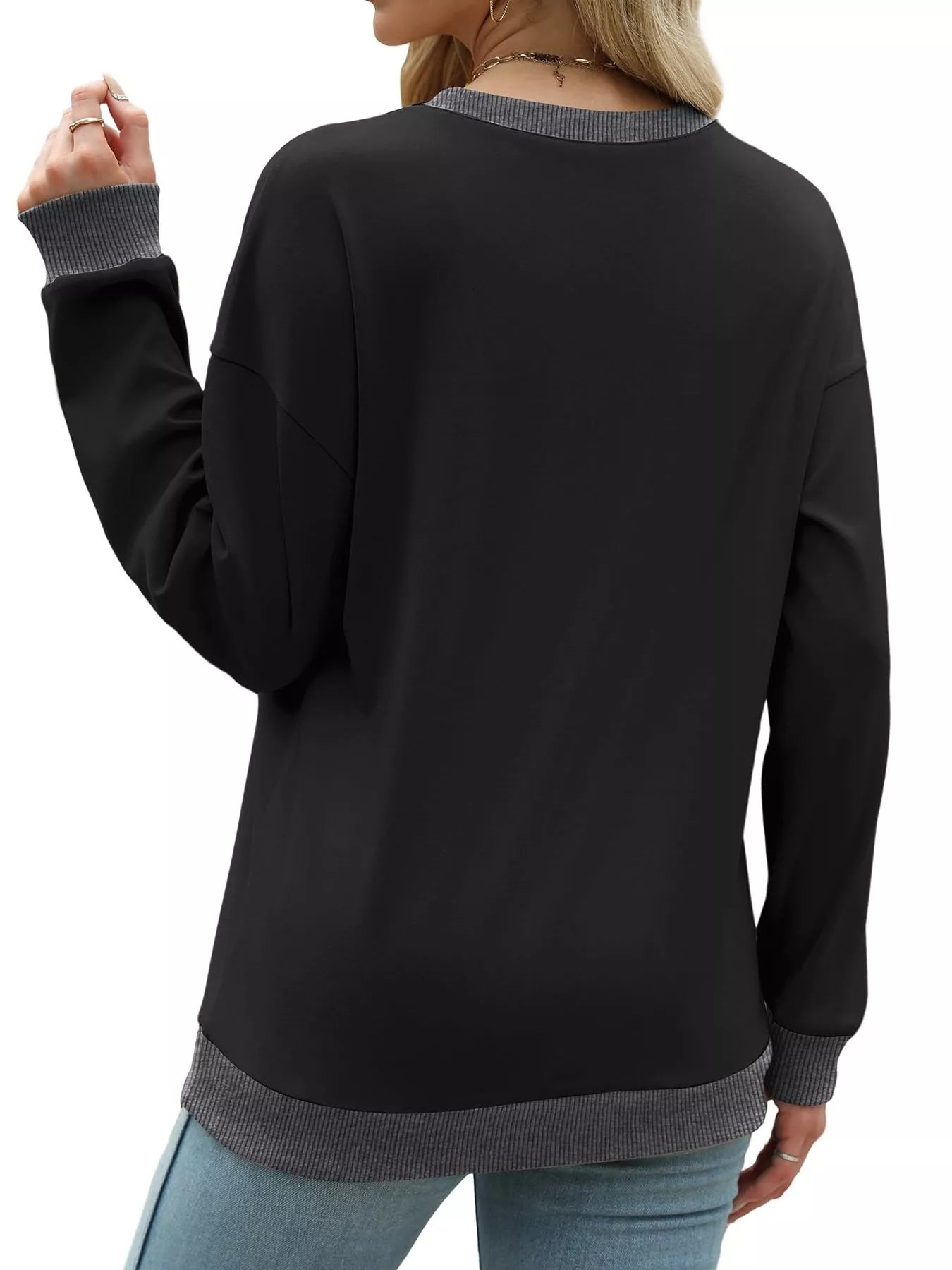 Contrast Trim Crew Neck Casual Sweatshirt