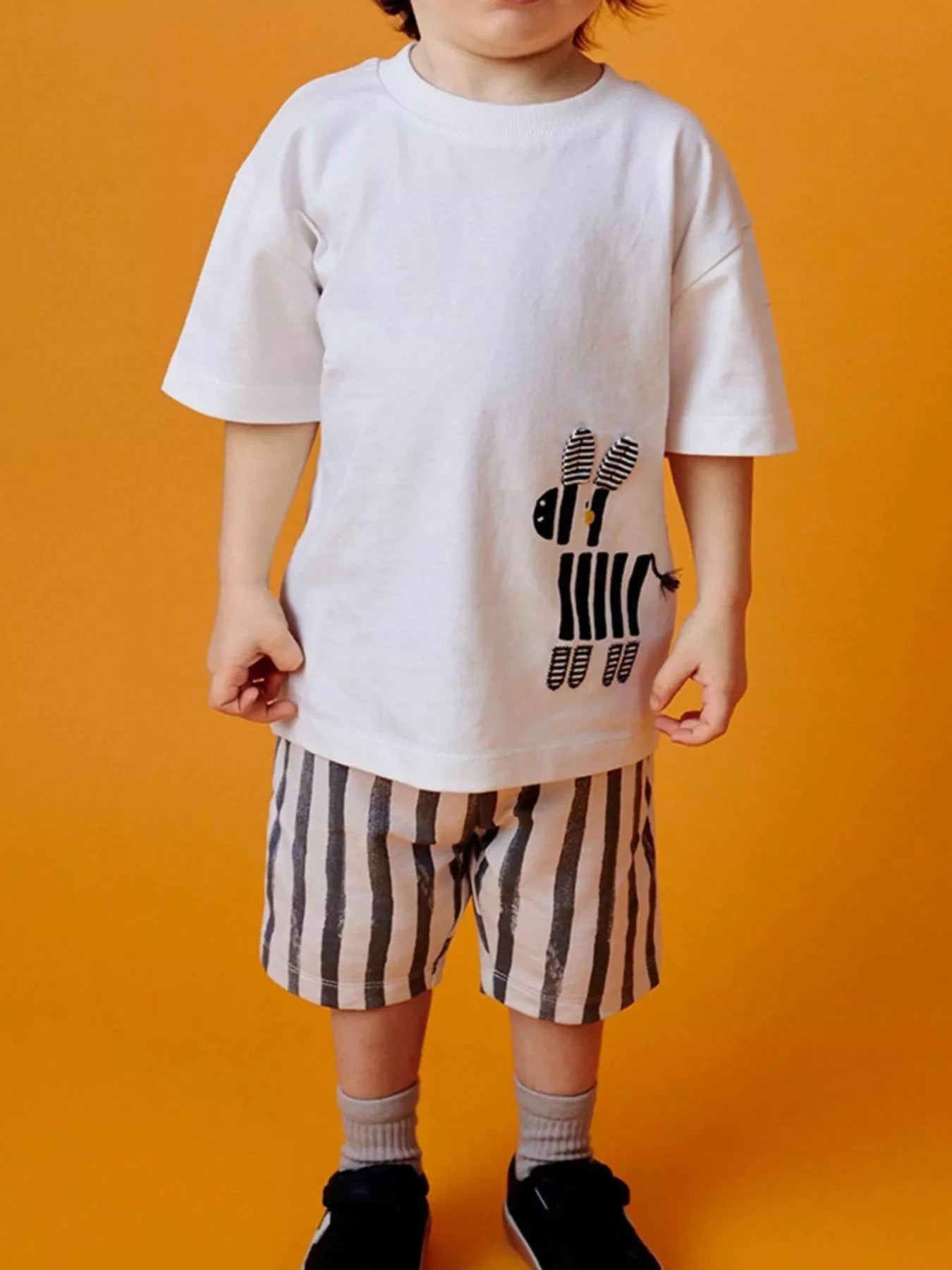 Children's Zebra Short Sleeve Tee and Striped Shorts Set