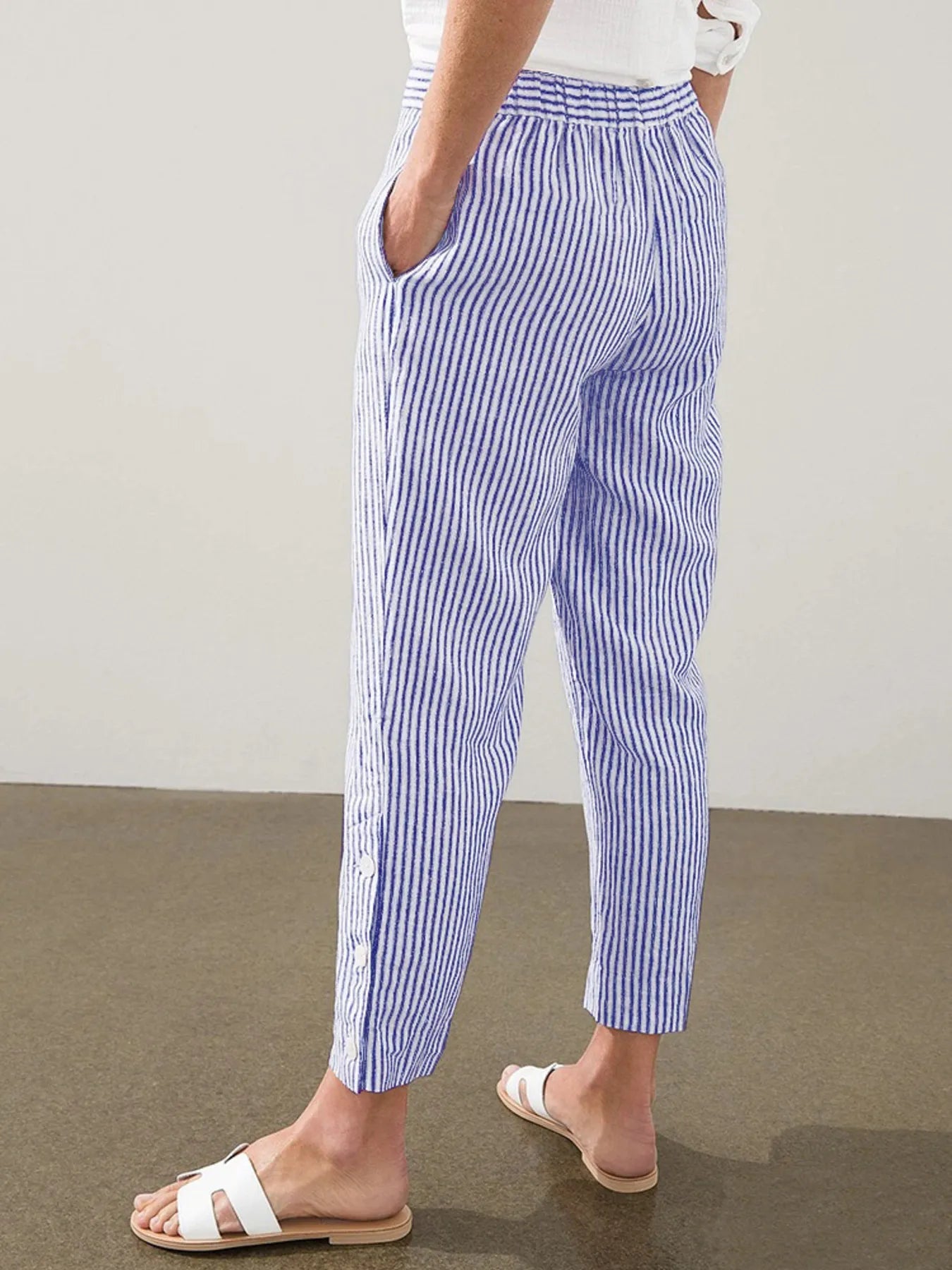 Full Size Striped Side Button Detail Pants Plus Size