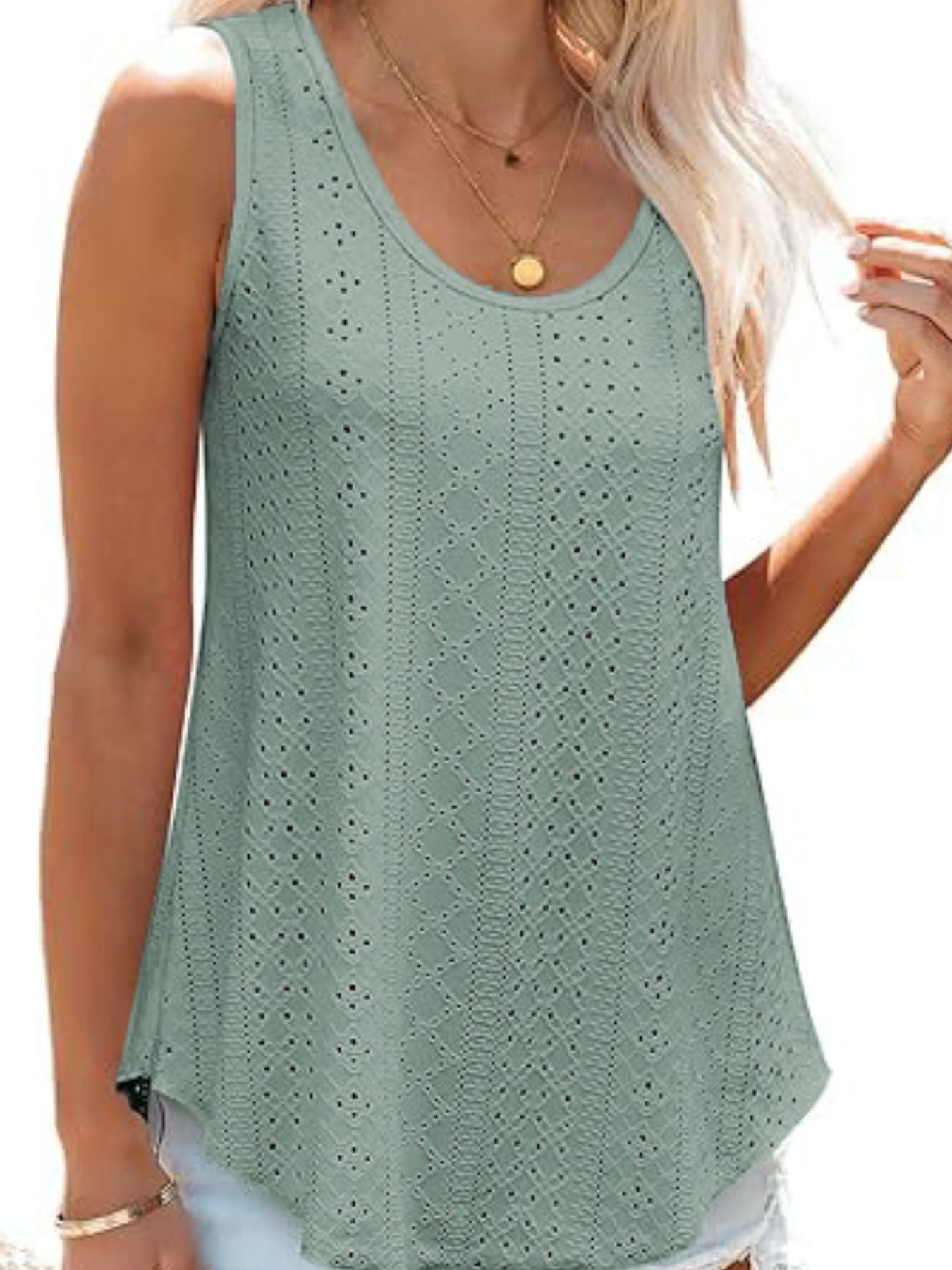 Eyelet Scoop Neck Tank