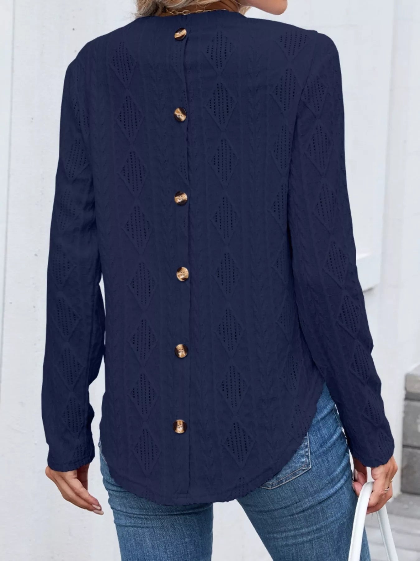 Diamond Pattern Knit Long Sleeve T-Shirt