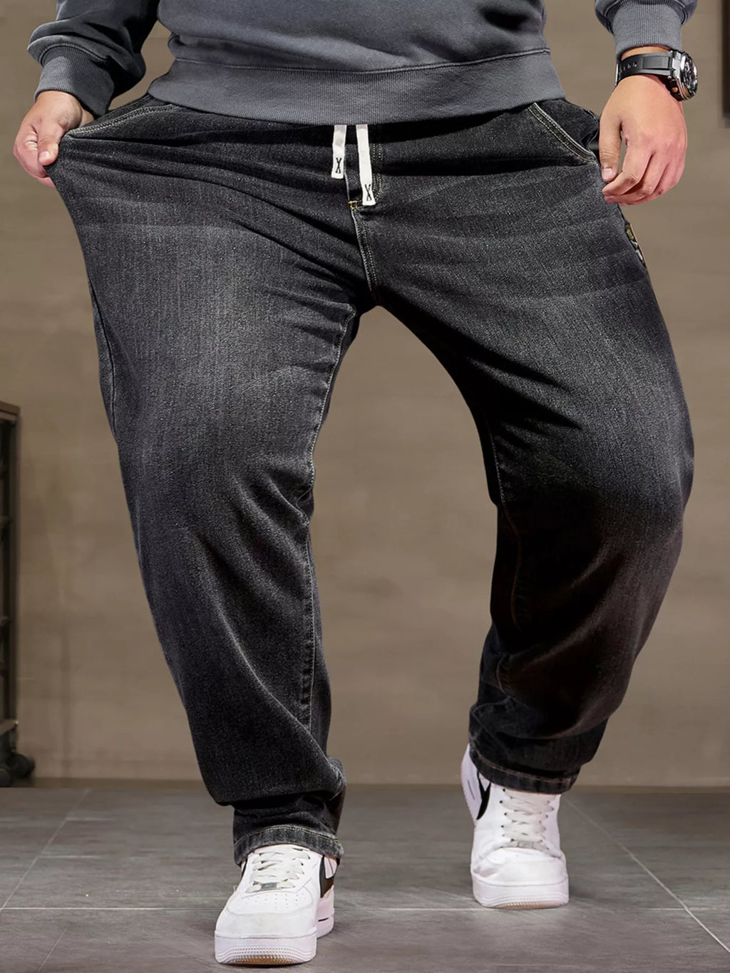 Men's Plus Size Relaxed Fit Drawstring Waist Jeans