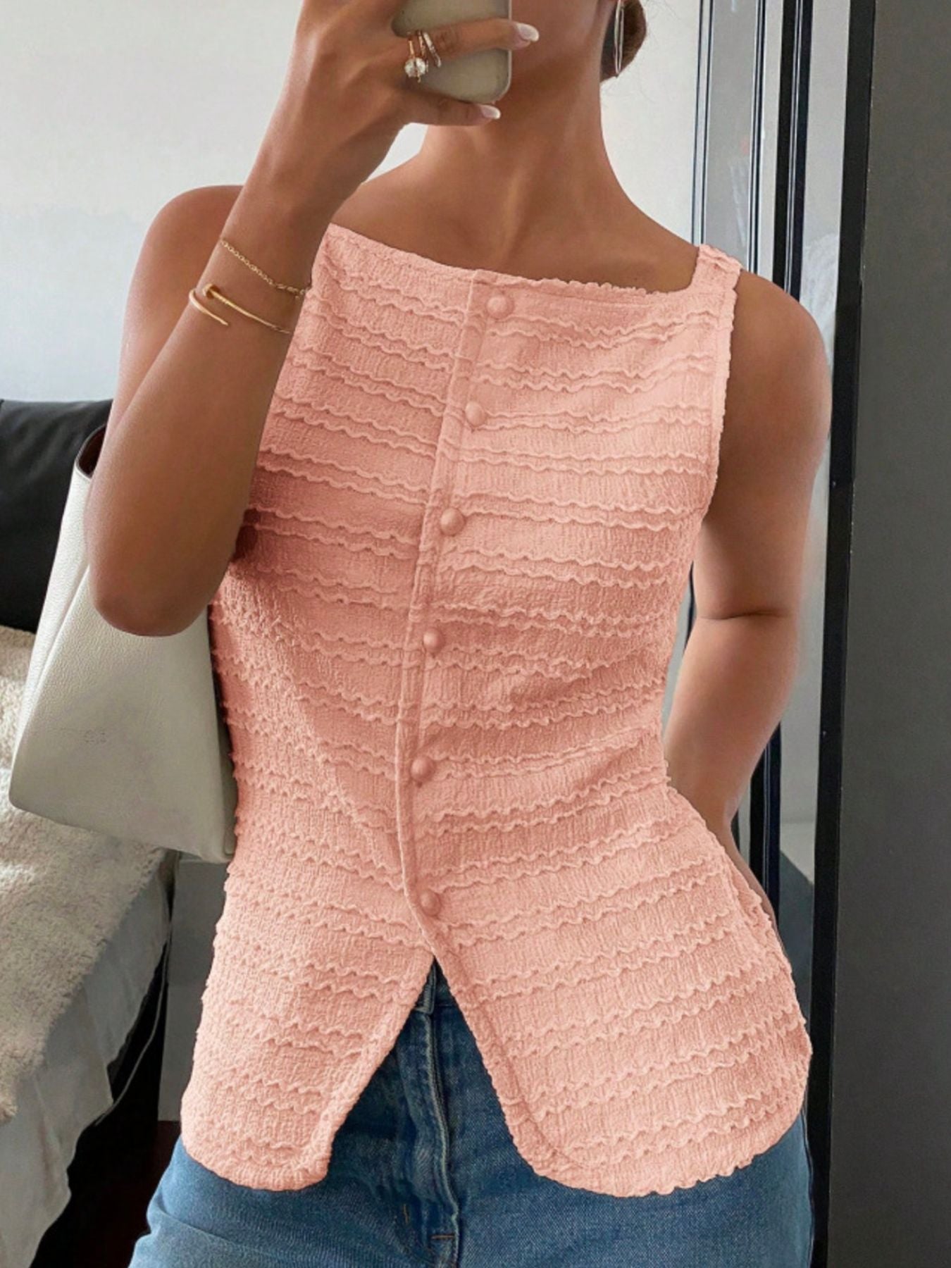 Textured Button-Front Tank