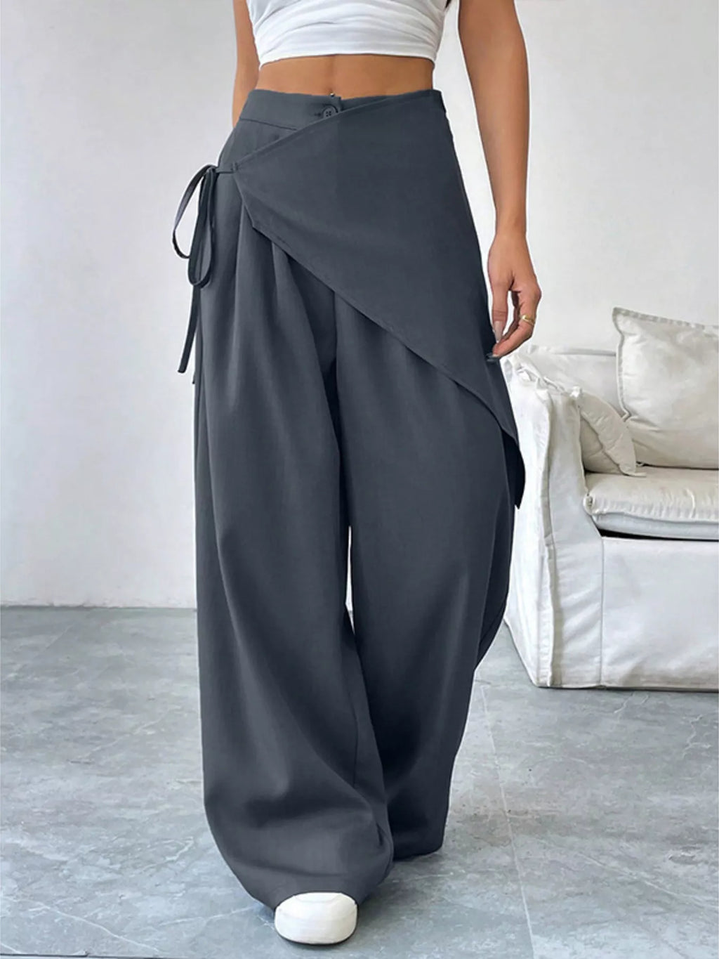 Asymmetrical Wrap Wide-Leg Pants