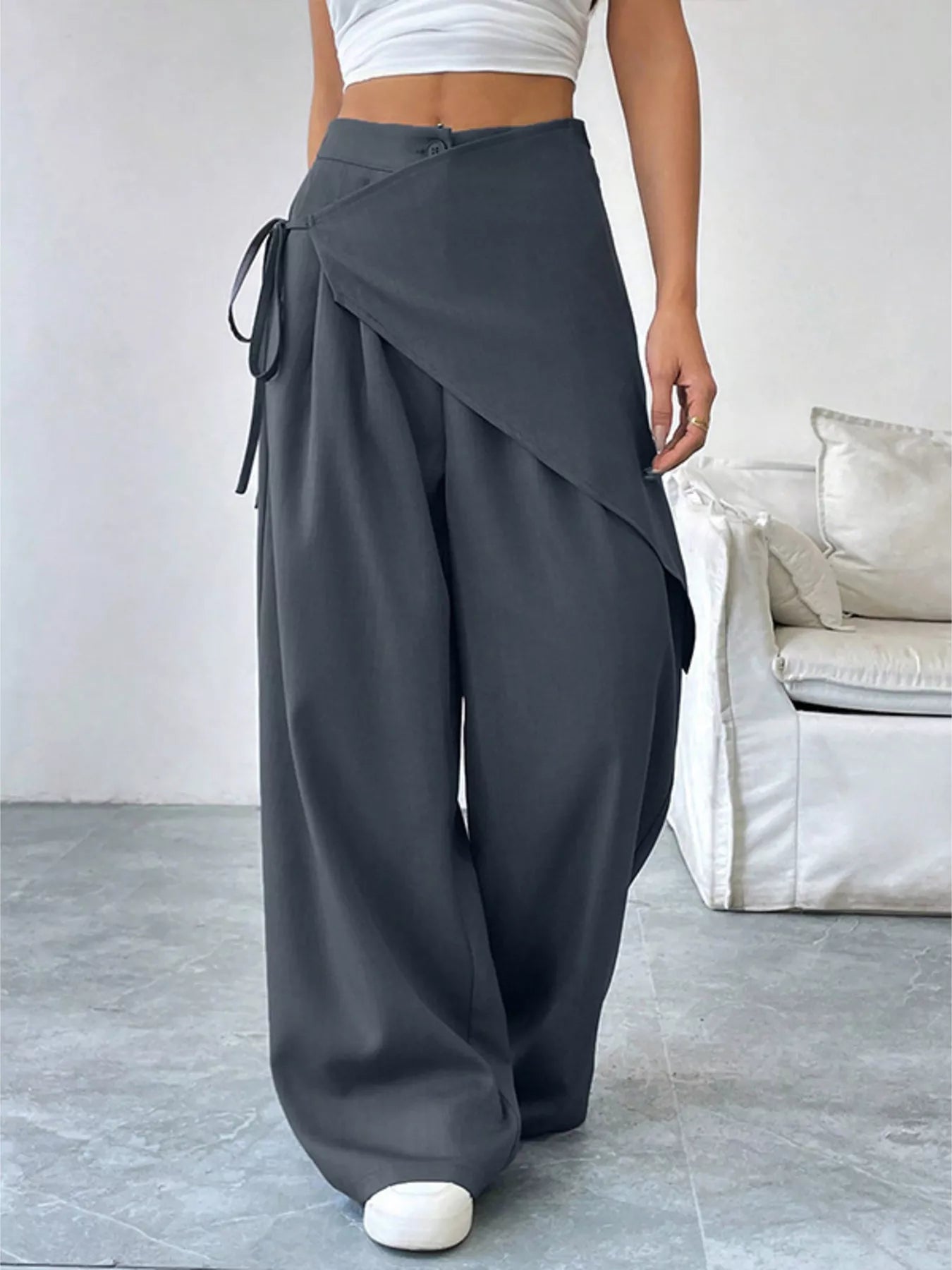 Asymmetrical Wrap Wide-Leg Pants