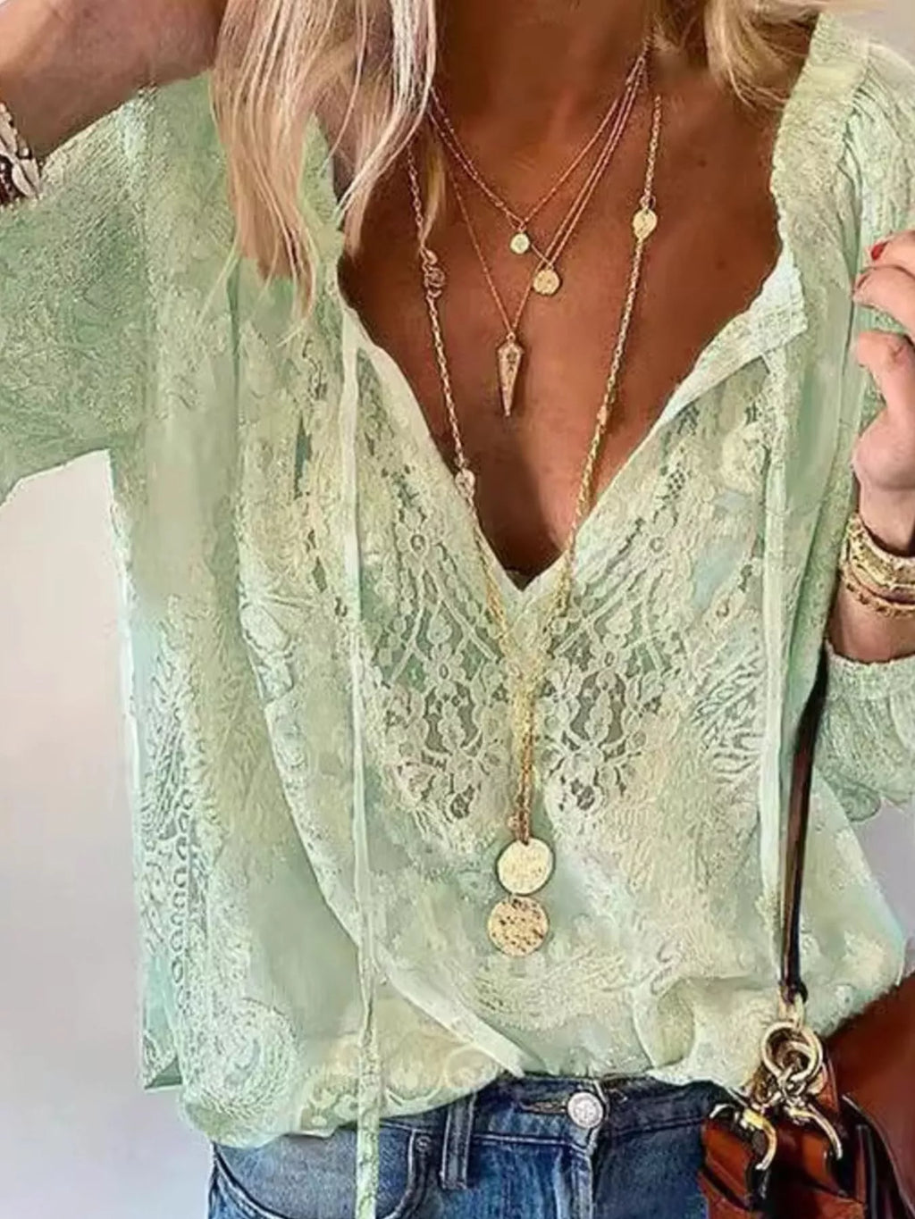 Lace Tie-Neck Blouse