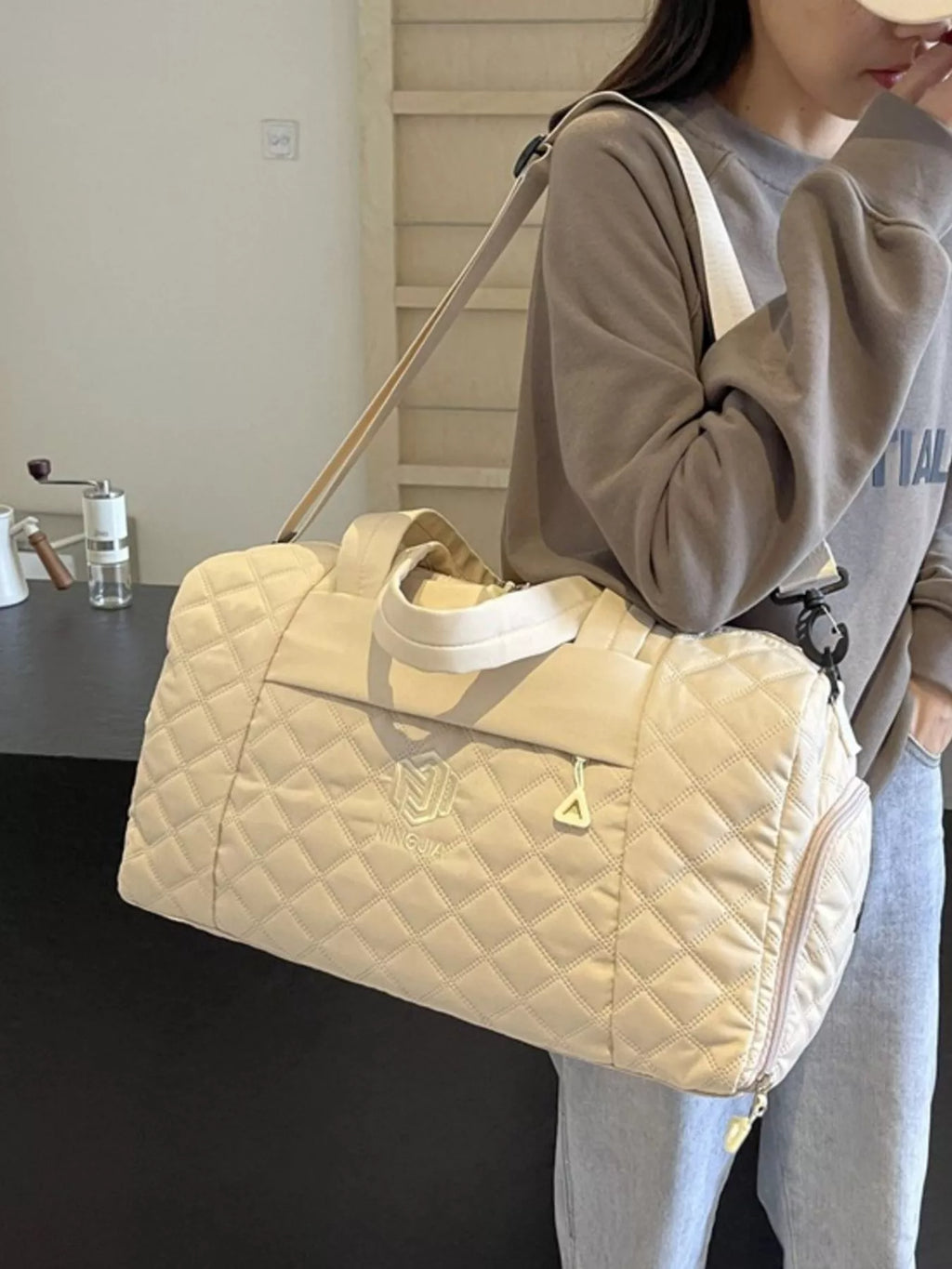 Quilted Duffel Bag with Adjustable Strap