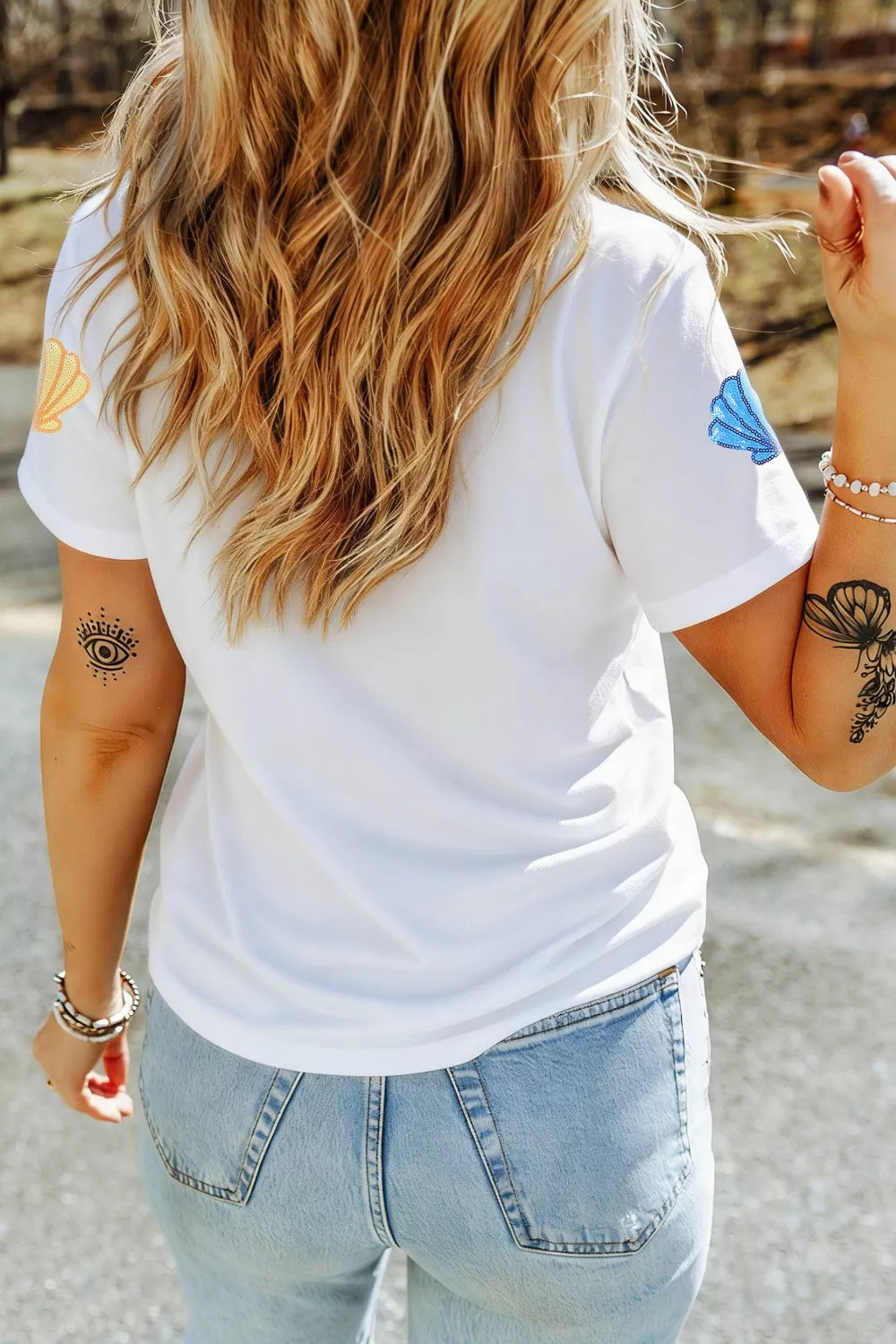 Sequin Shell Graphic Summer Loose T Shirt