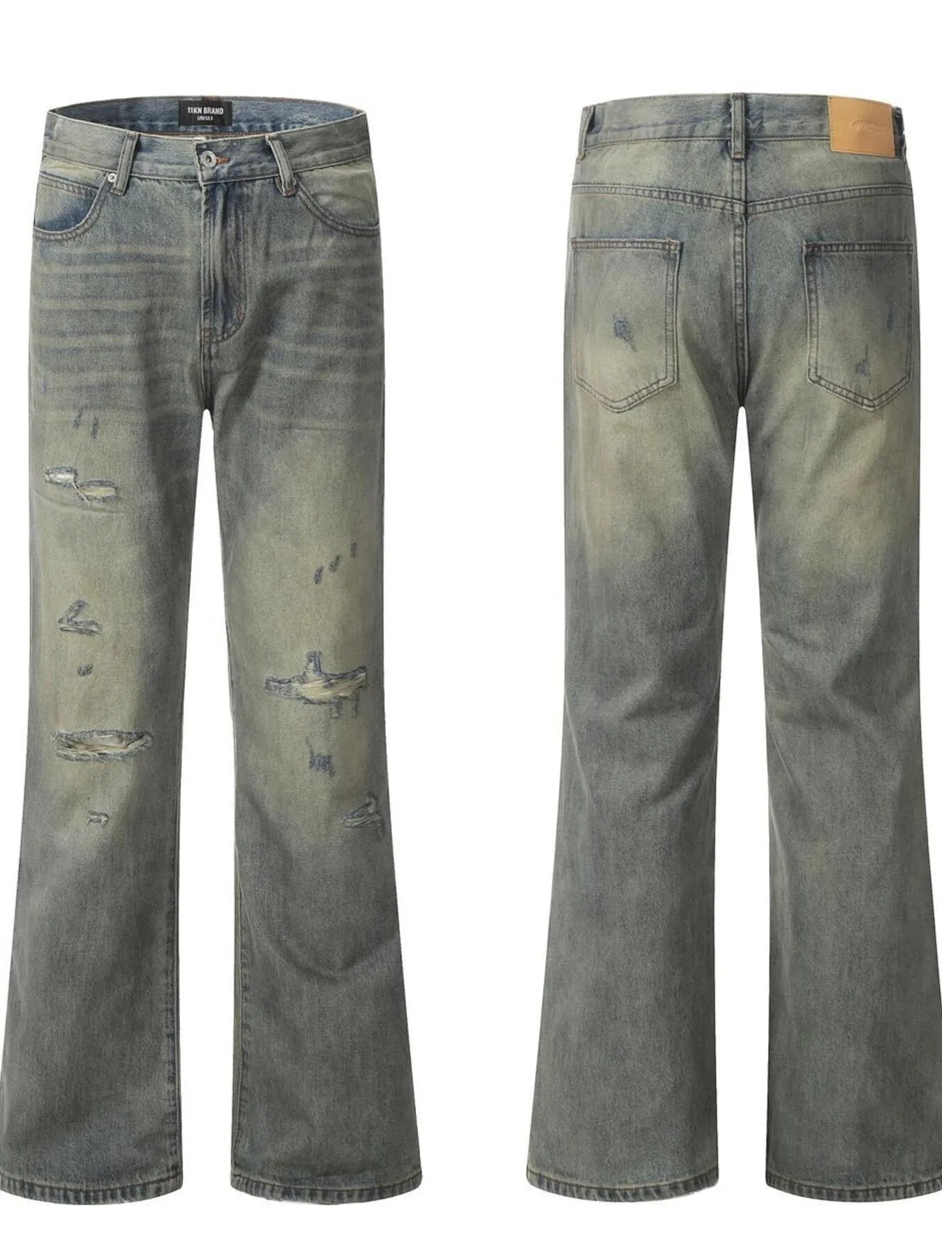 Men's Distressed Slim Bootcut Washed Jeans