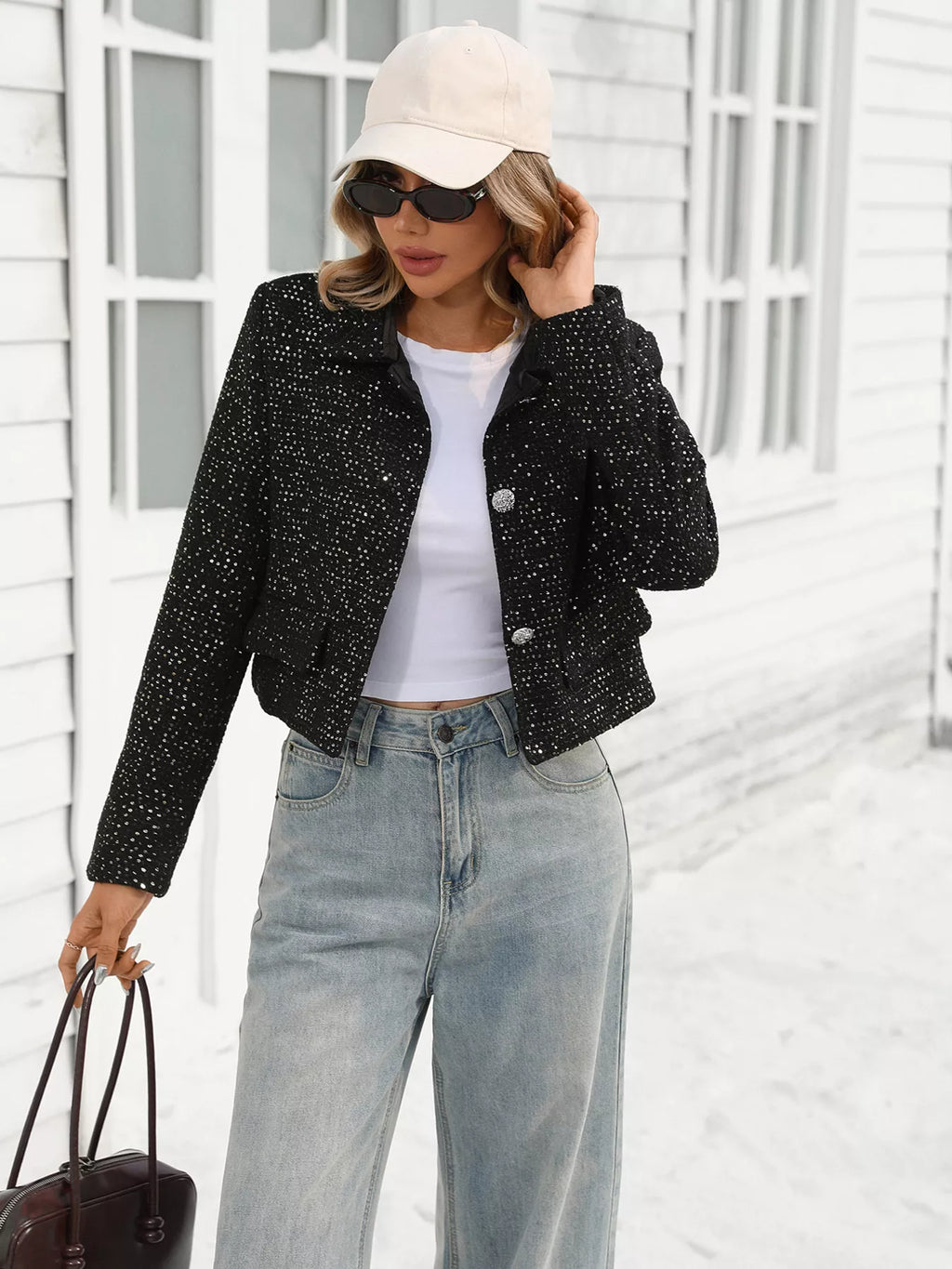 Tweed Button Up Cropped Jacket