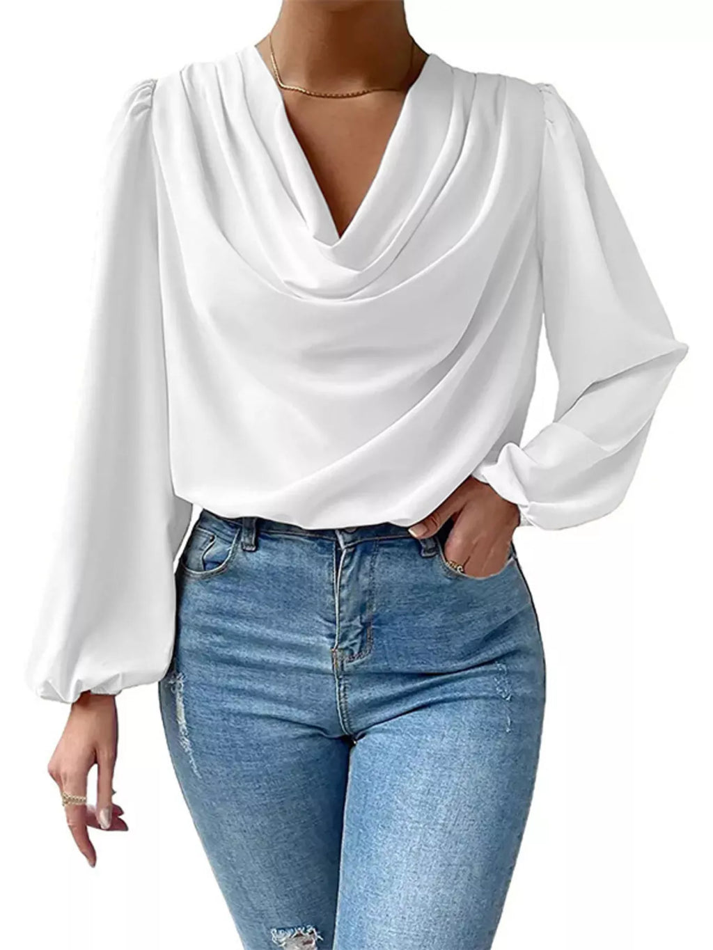 Full Size Cowl Neck Balloon Sleeve Blouse Plus Size