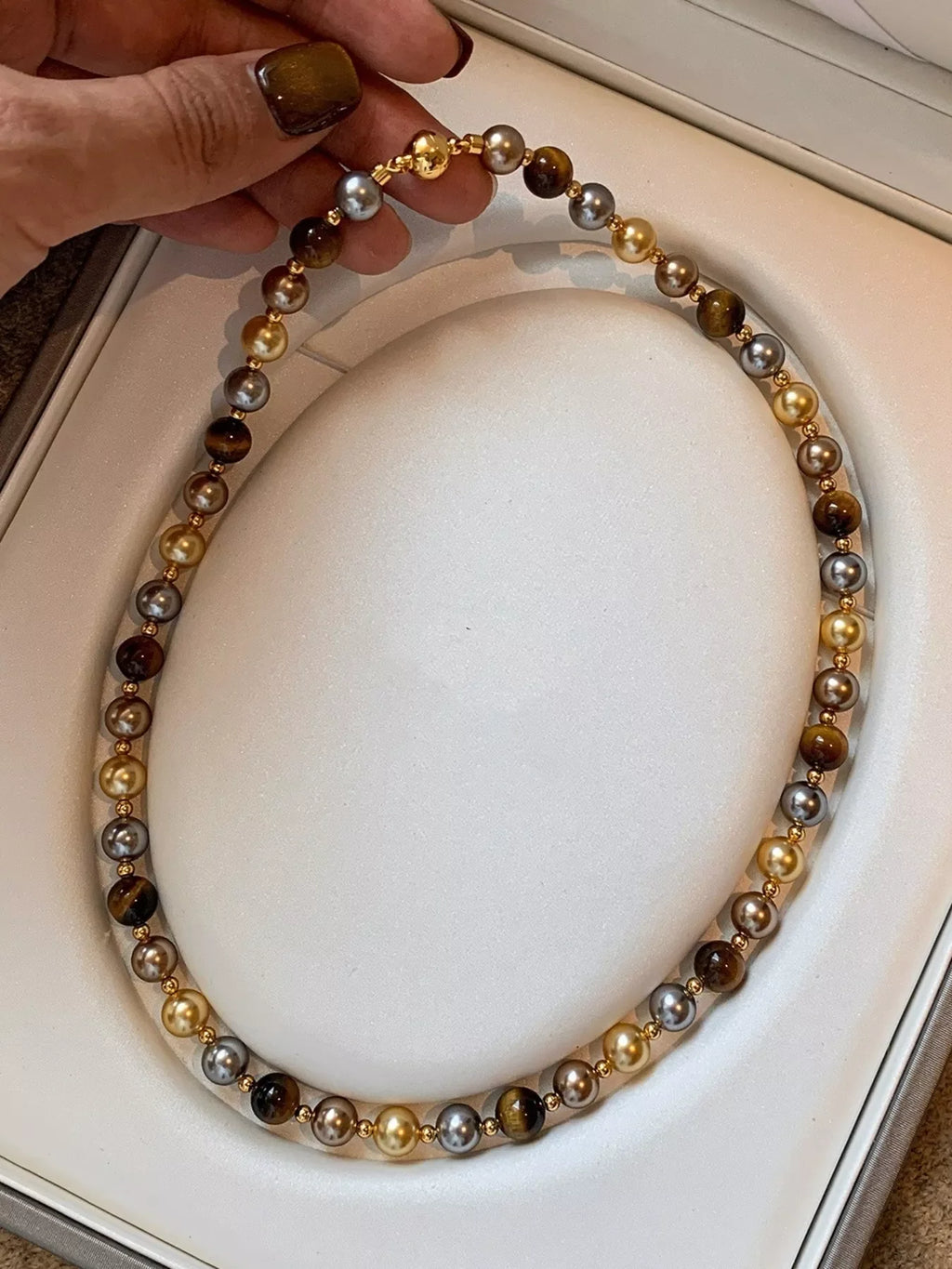 Tiger Eye & Pearl Beaded Necklace