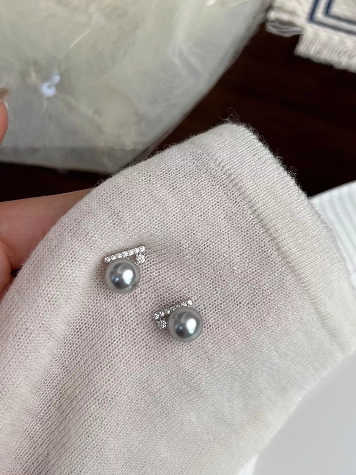 Zircon Pearl Stud Earrings