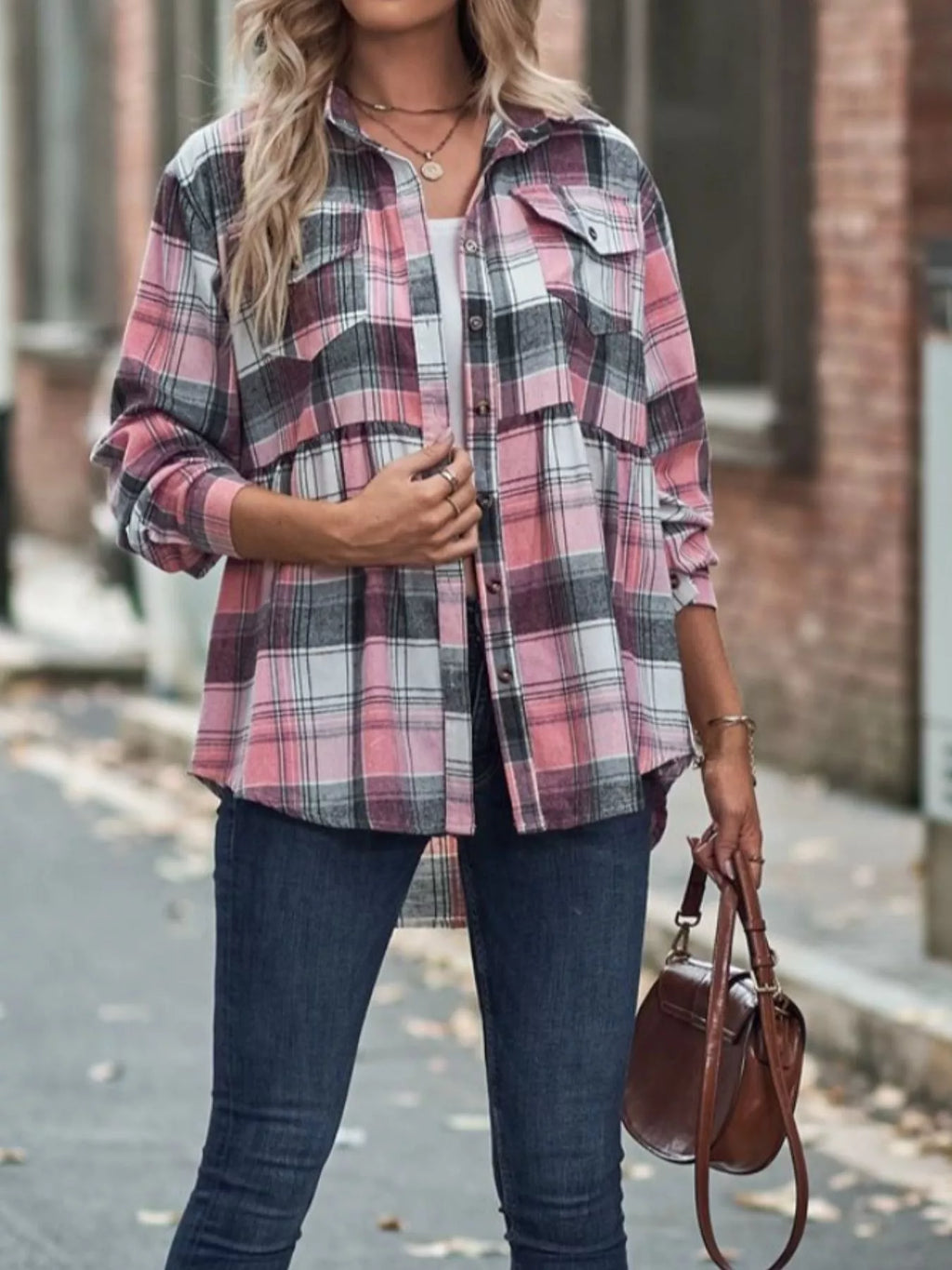 Plaid Button-Down Long Sleeve Shirt