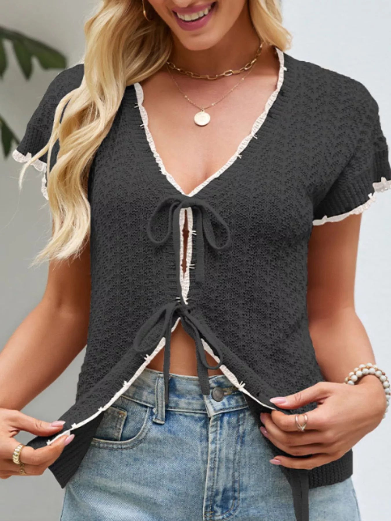 Tie-Front Knit Cardigan