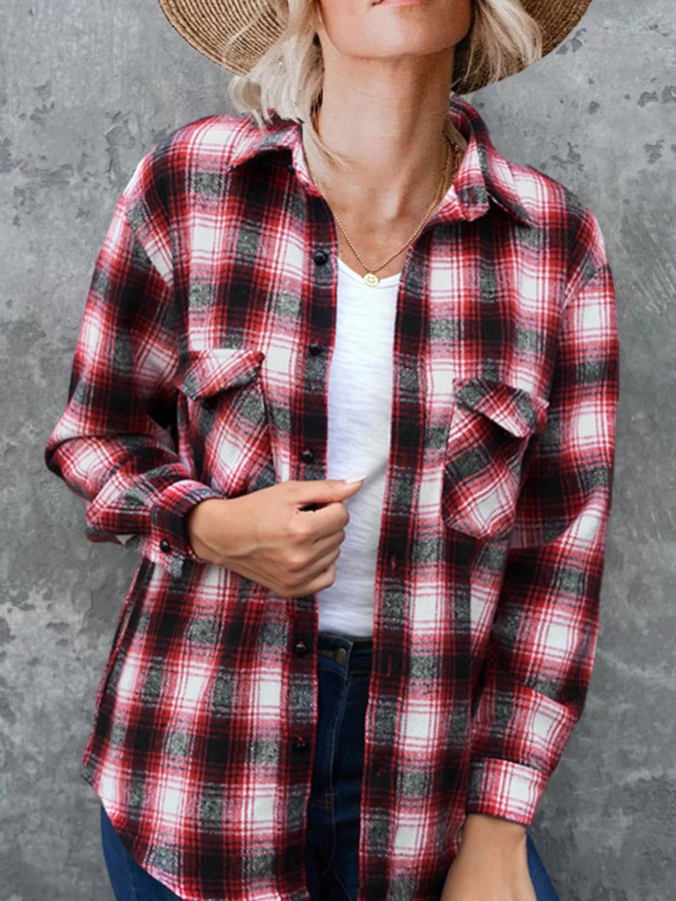 Full Size Plaid Button-Up Long Sleeve Shirt Plus Size