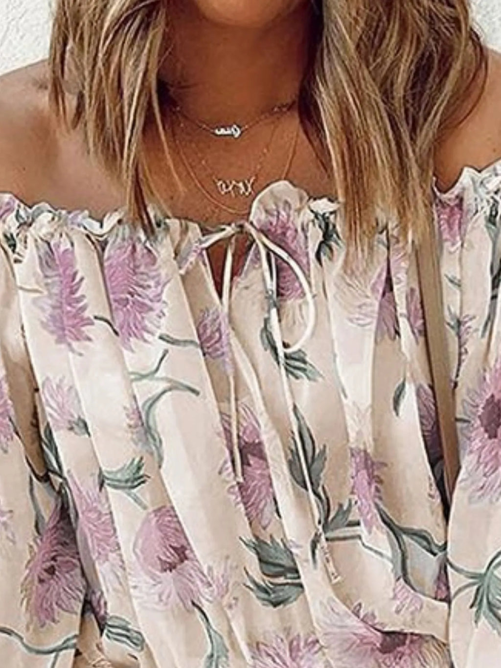 Off-Shoulder Floral Print Blouse