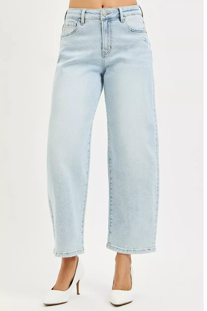 RISEN High Rise Crop Barrel Jeans