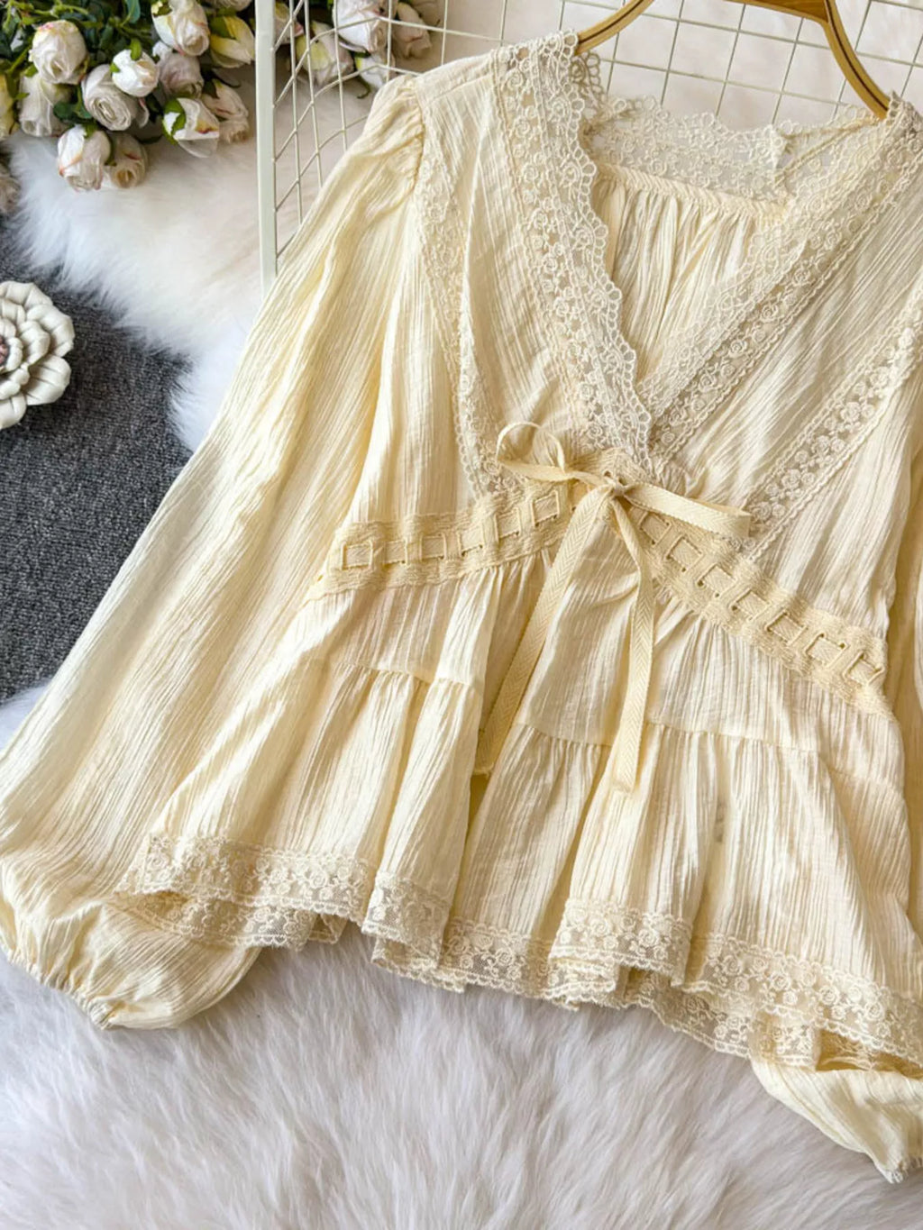 Lace Detail V-Neck Blouse