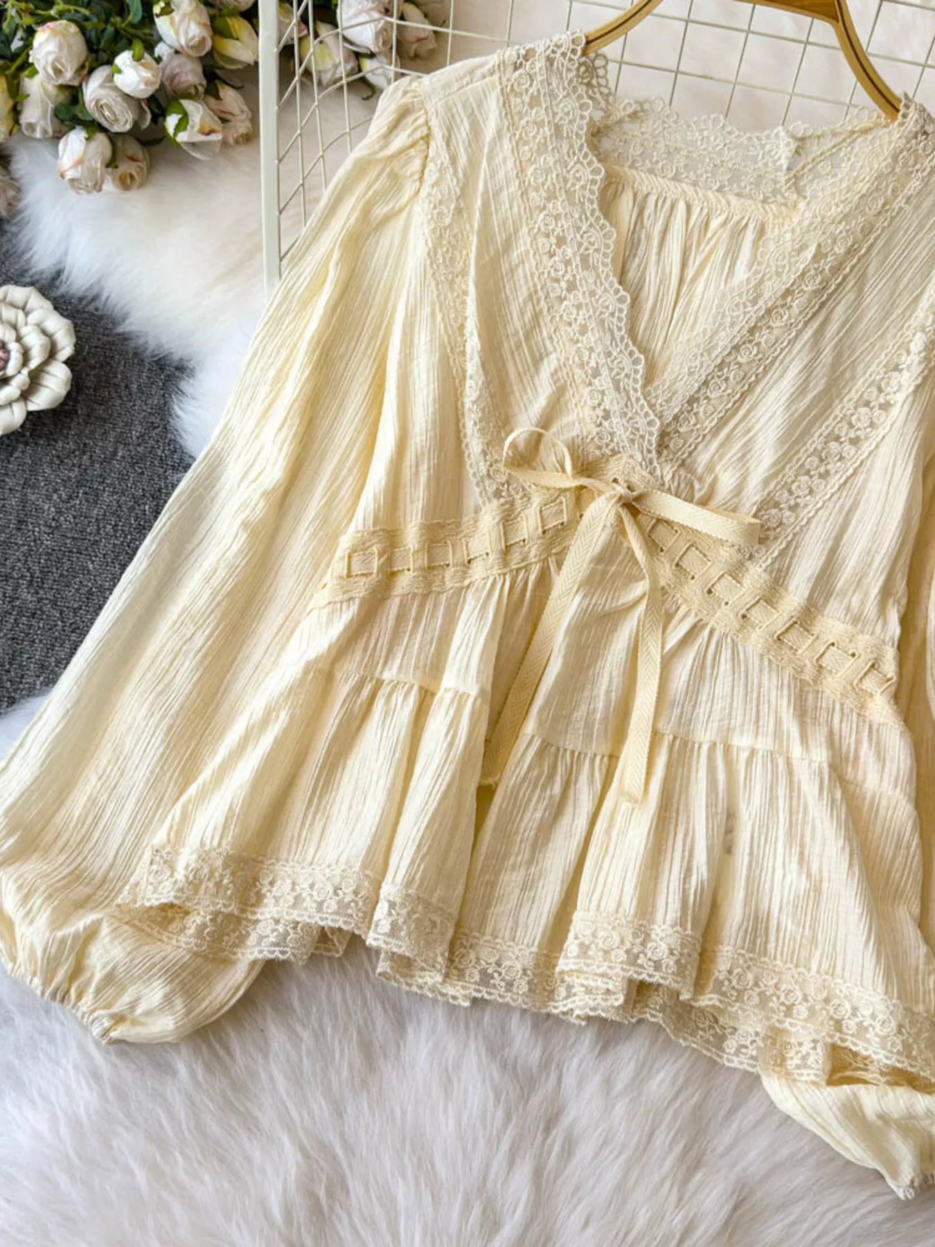 Lace Detail V-Neck Blouse