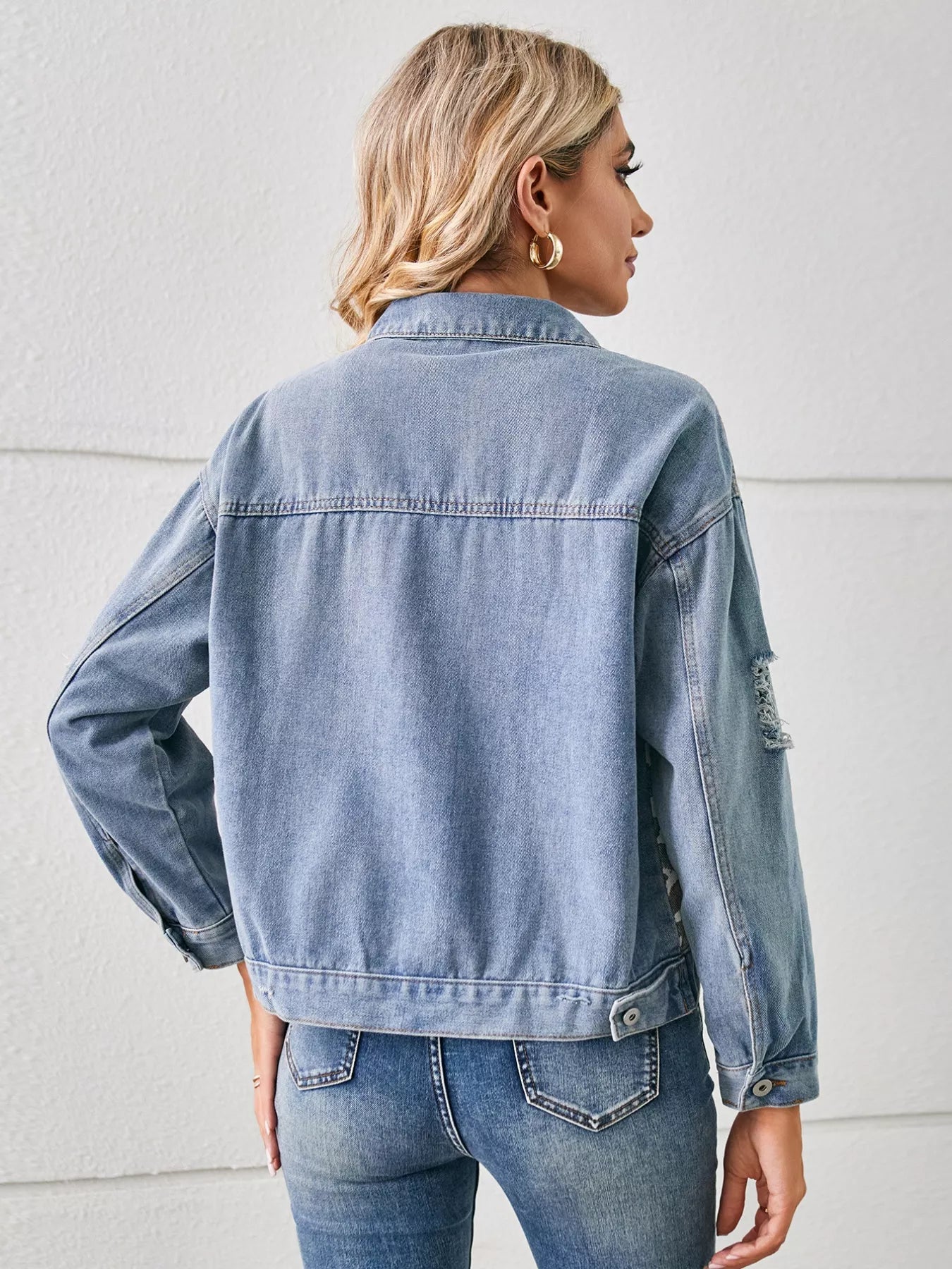 Snake Print Button Up Denim Jacket
