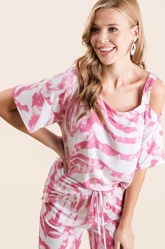 BiBi Zebra Print French Terry Top and Pants Set