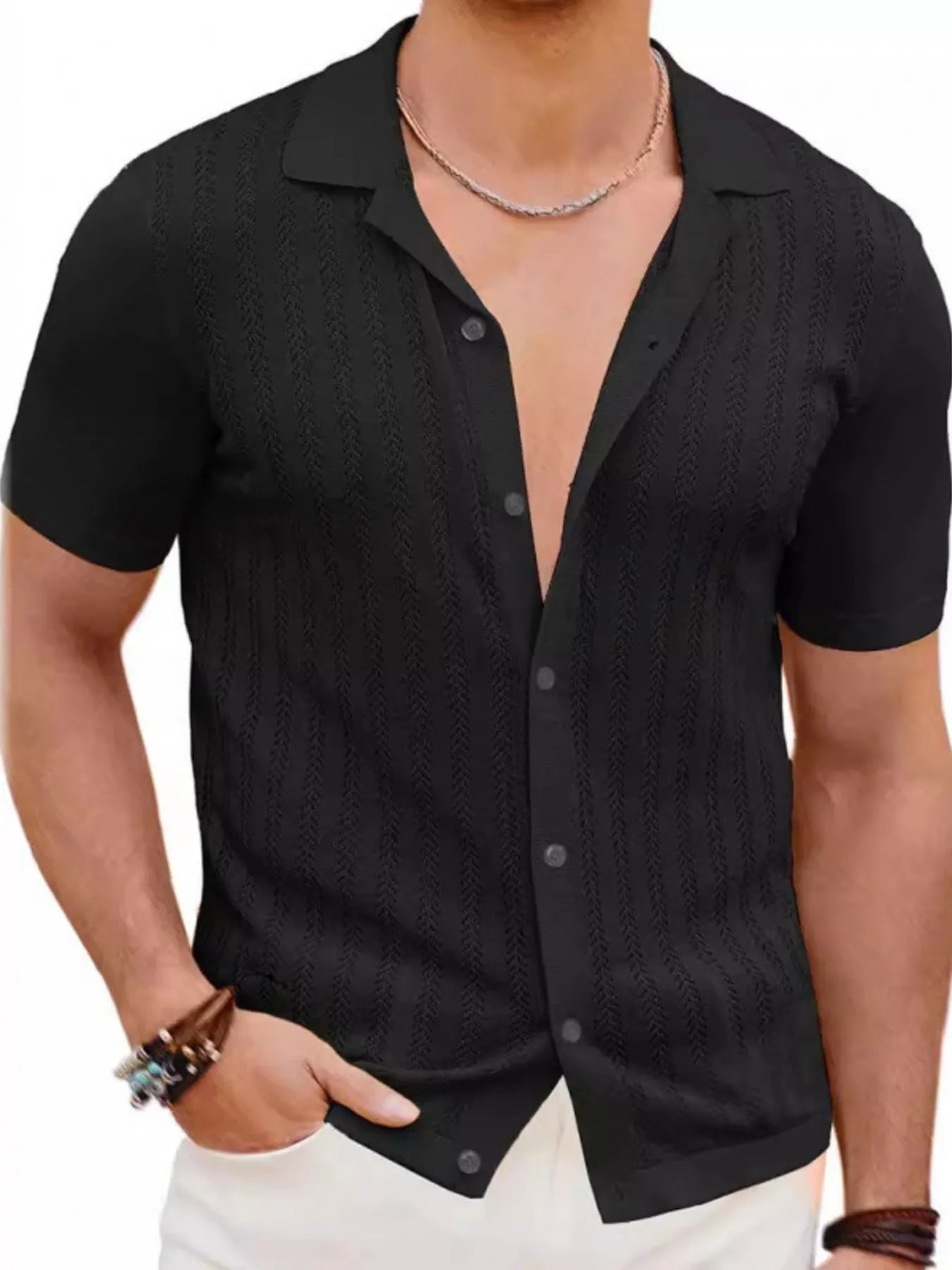 Men's Full Size Button Detail Short Sleeve Shirt Plus Size