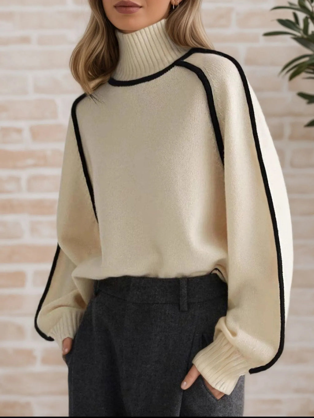 Contrast Trim Turtleneck Sweater