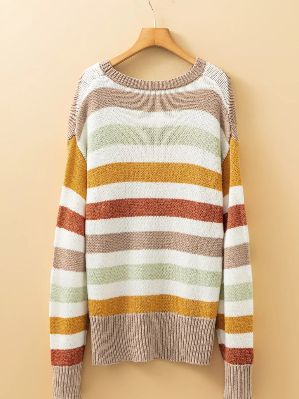 Multicolour Stripe Drop Shoulder Crew Neck Sweater