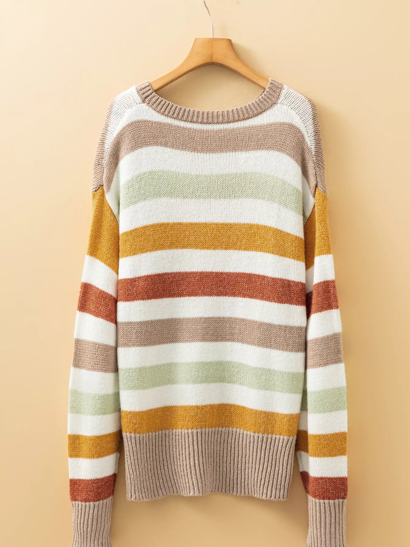 Multicolour Stripe Drop Shoulder Crew Neck Sweater
