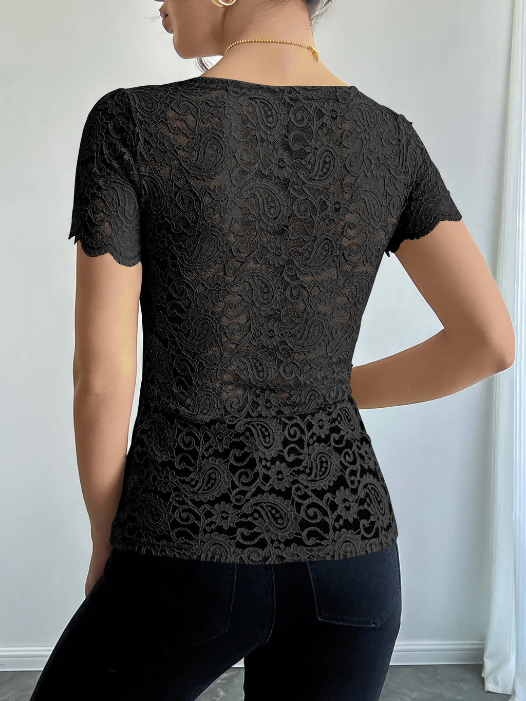 Floral Lace Square Neck T-Shirt