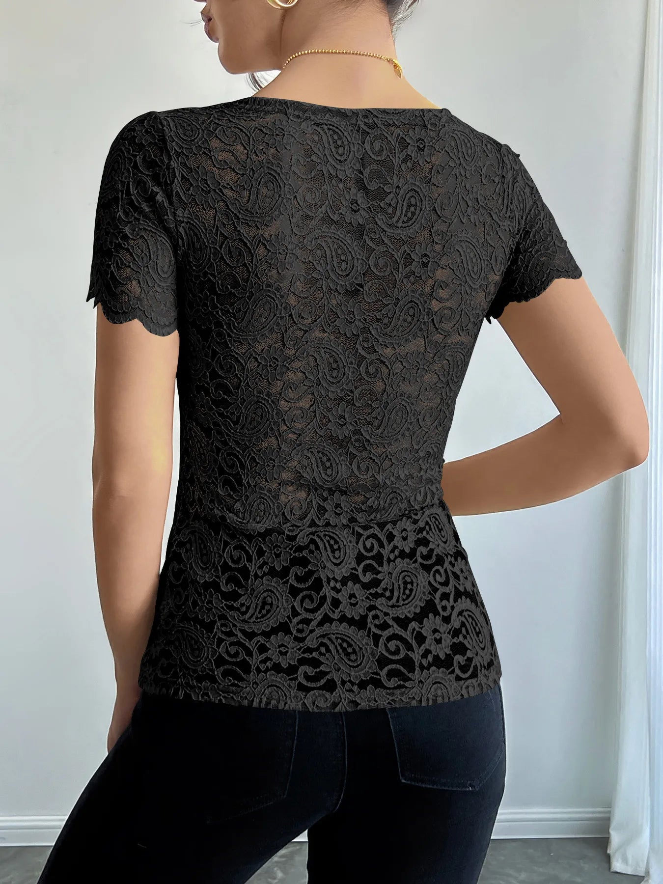 Floral Lace Square Neck T-Shirt