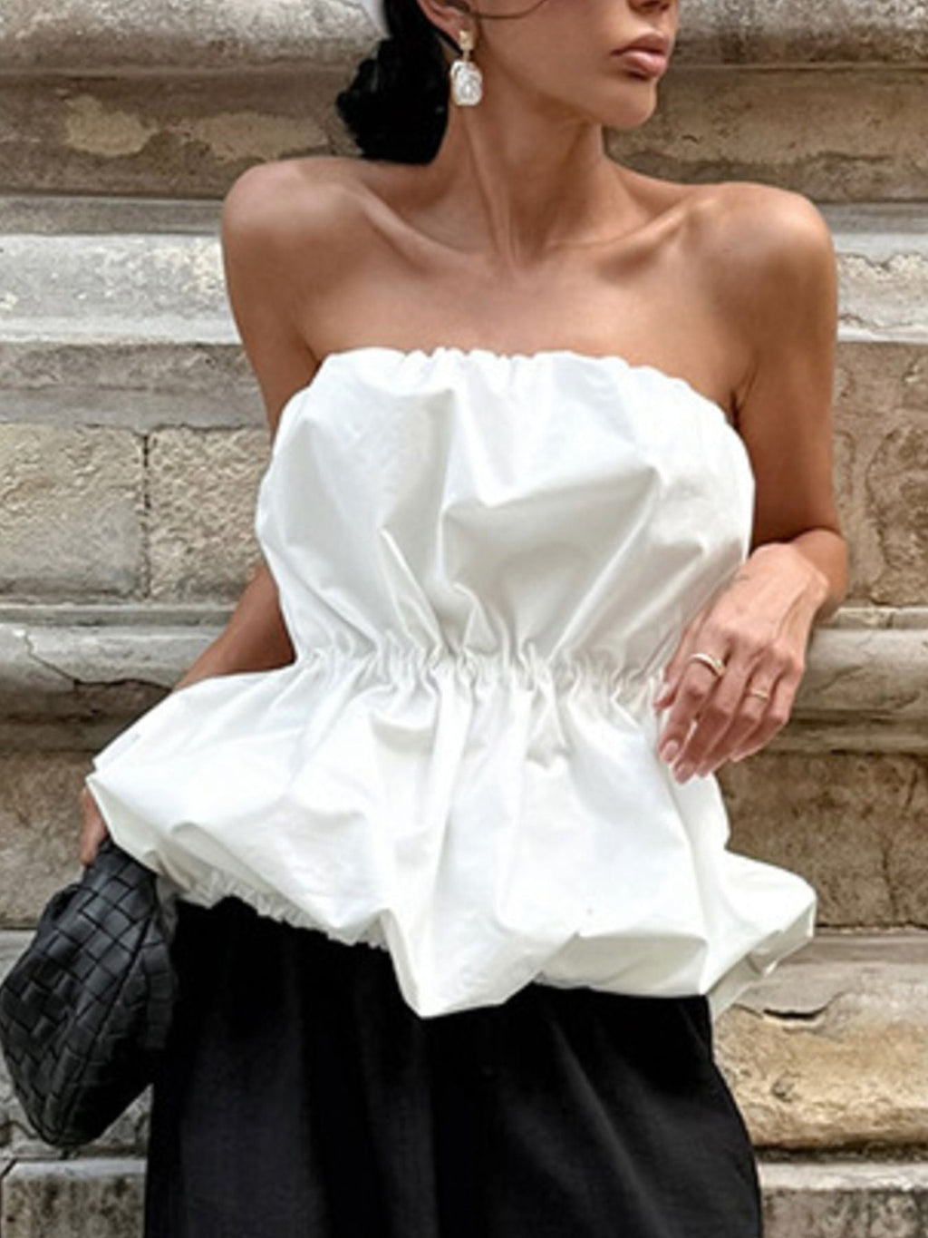 Ruched Bubble Hem Tube Top