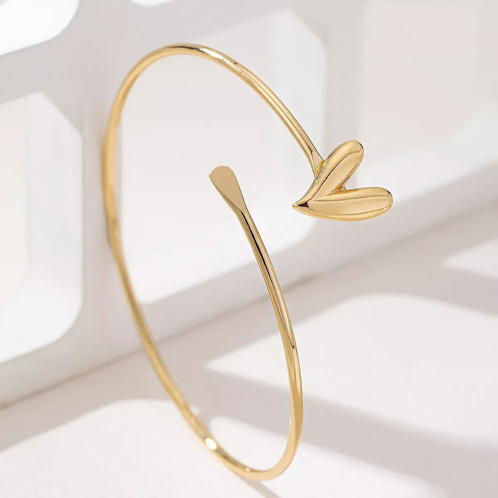 18K Gold-Plated Heart Adjustable Open Bracelet