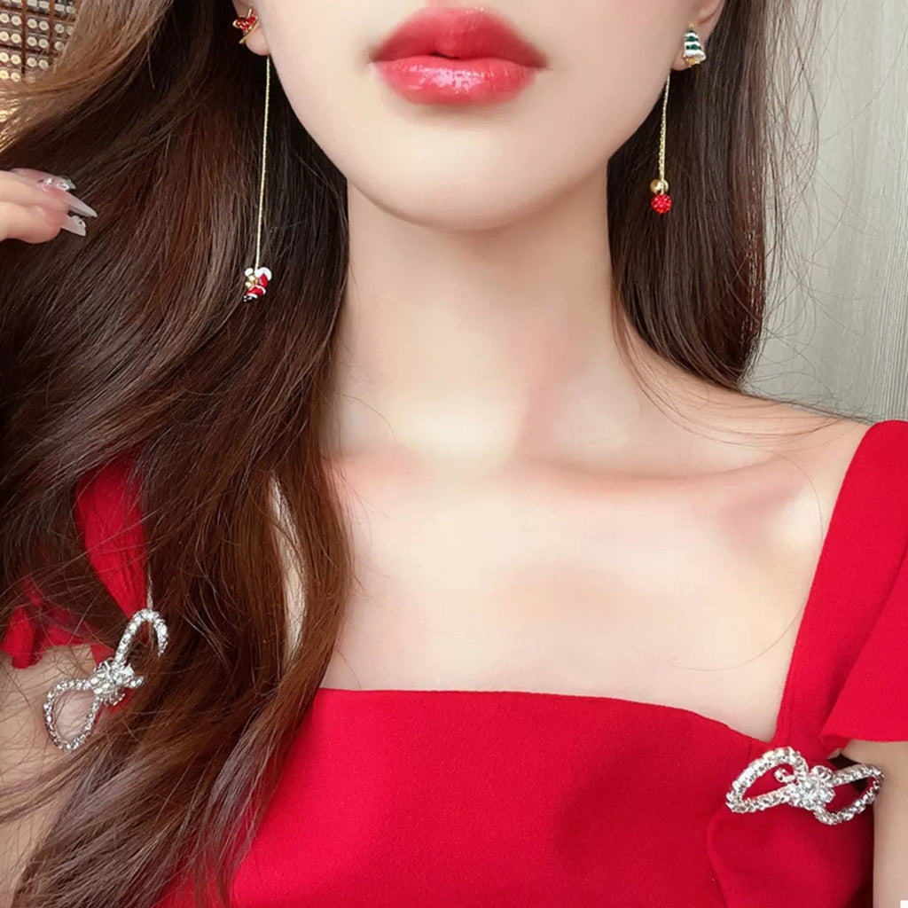 Christmas Tree & Santa Claus Drop Earrings