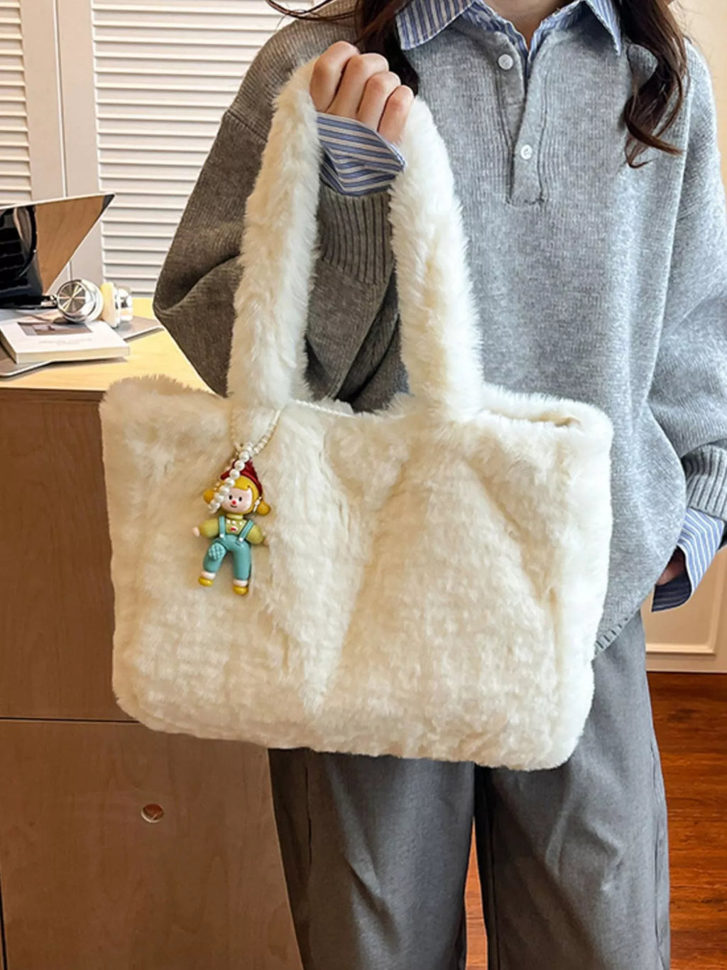 Fluffy Cartoon Charm Shoulder Bag