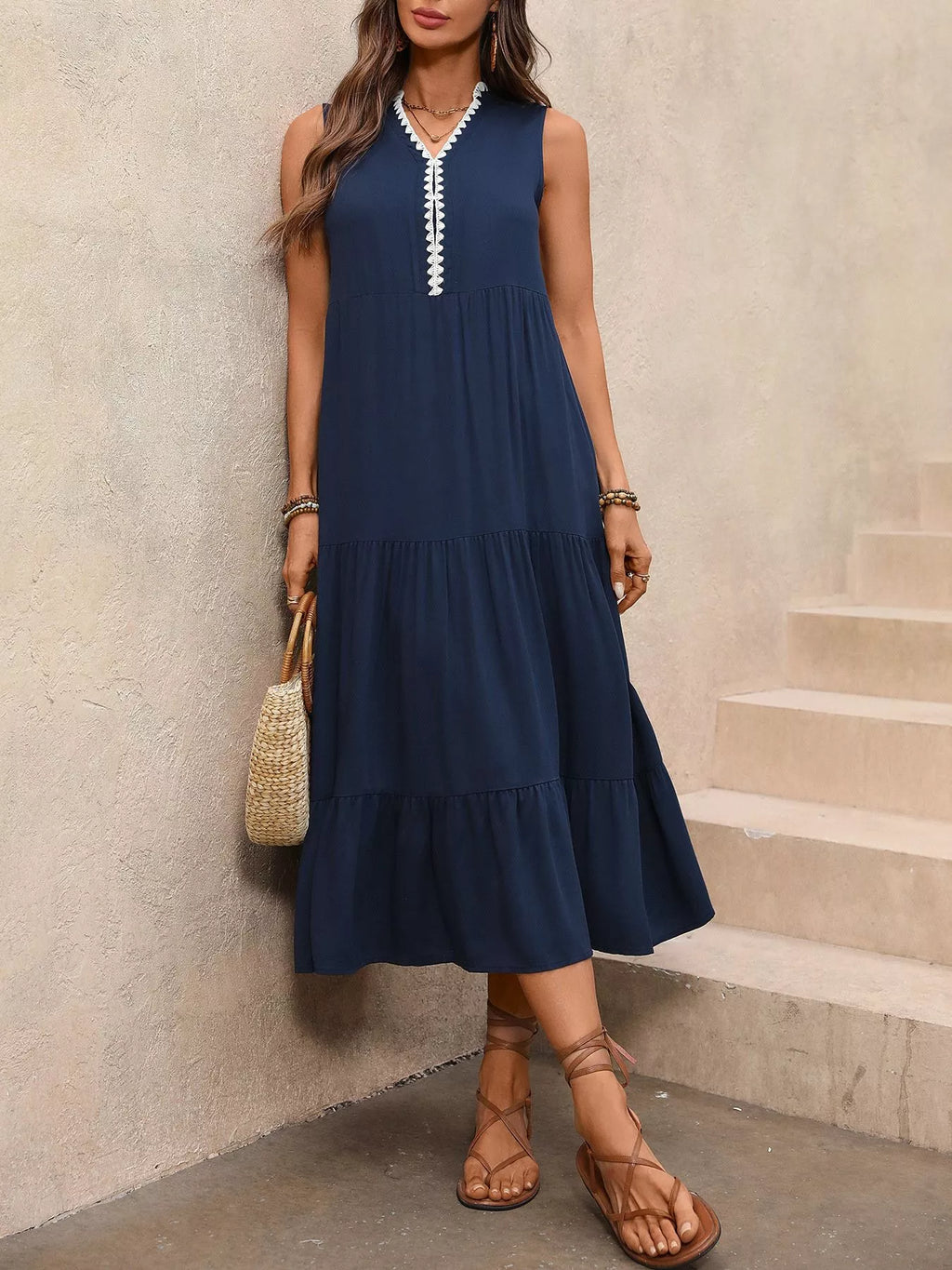 Sleeveless Tiered Ruffle Hem Casual Dress