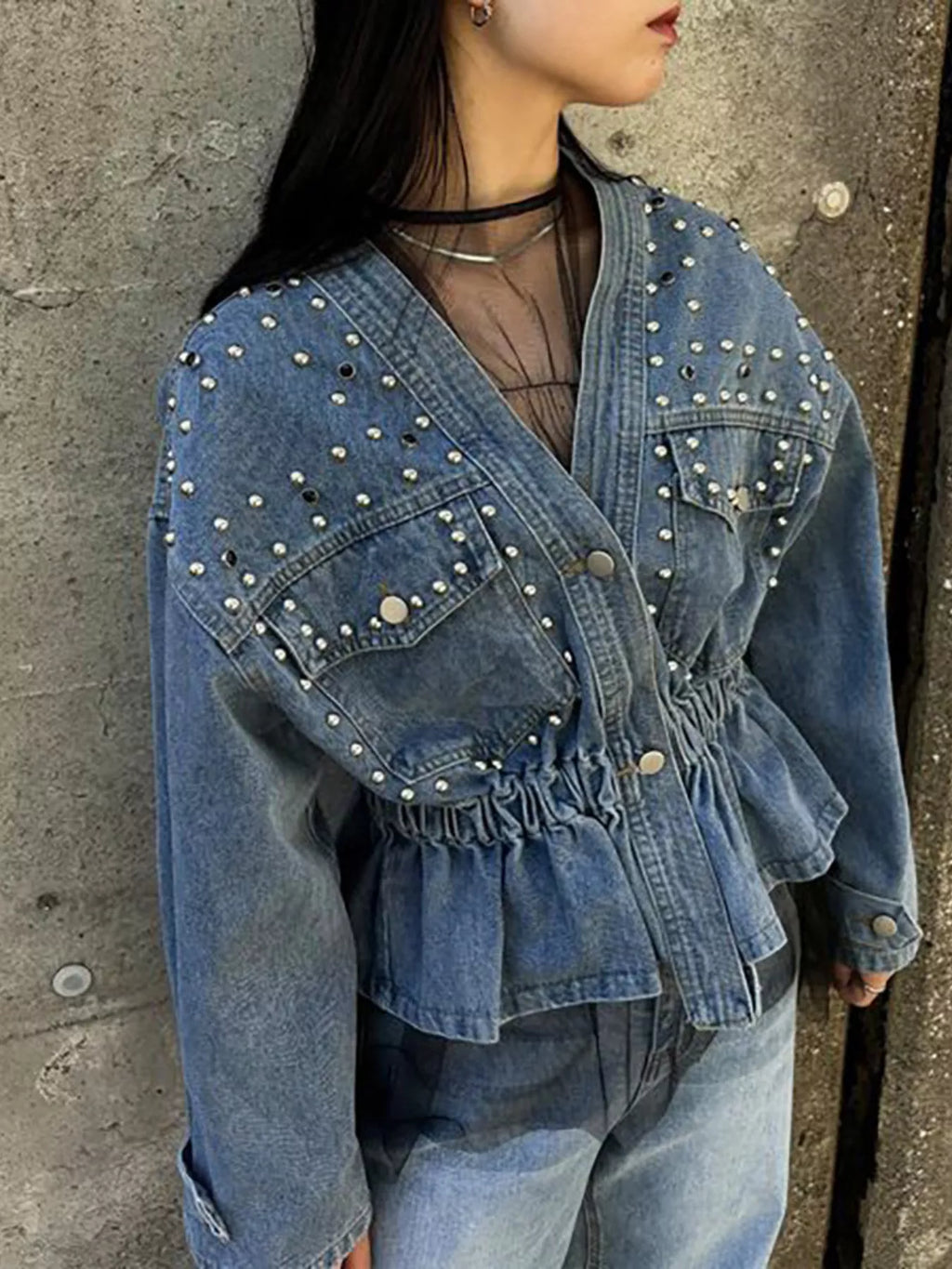 Studded Button Up Denim Jacket