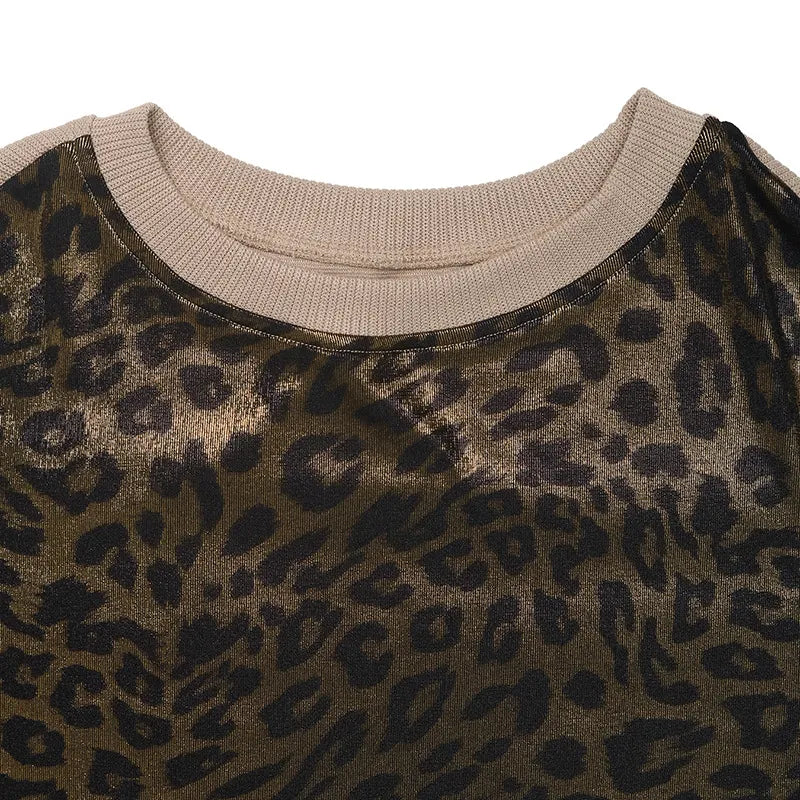 Leopard Round Neck Long Sleeve Sweatshirt