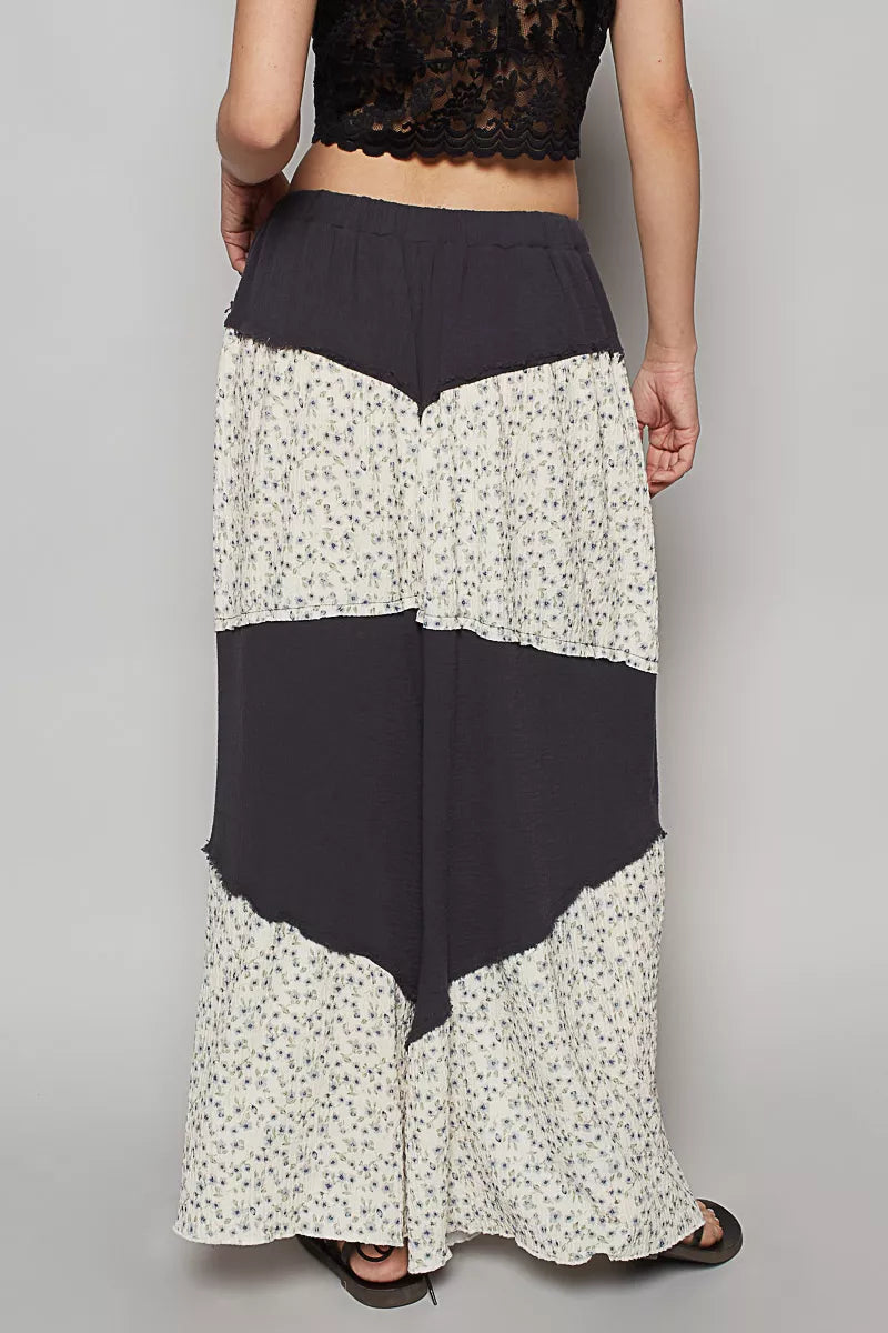 POL Contrast Floral Drawstring Wide Leg Pants