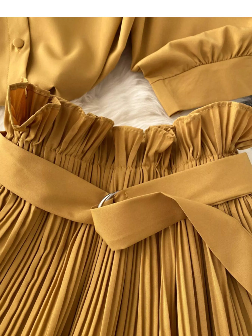Puff Sleeve Shirt and Pleated Skirt Set