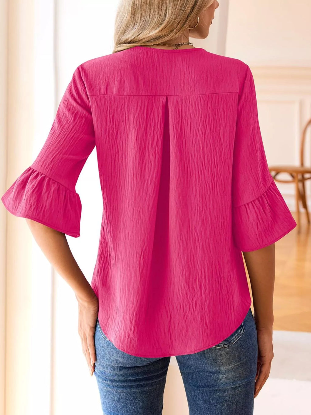 Ruffle Trim V-Neck Blouse