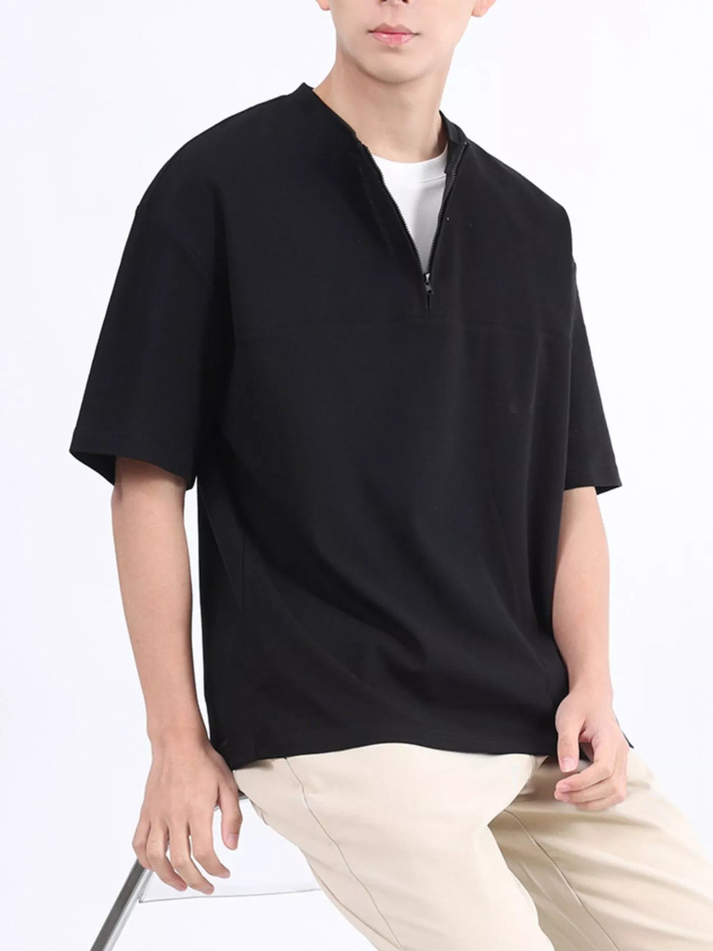 Men's Plus Size Half Sleeve Solid Color Top