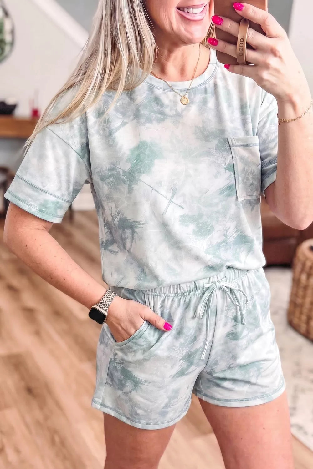 Tie-Dye Top and Drawstring Shorts Set